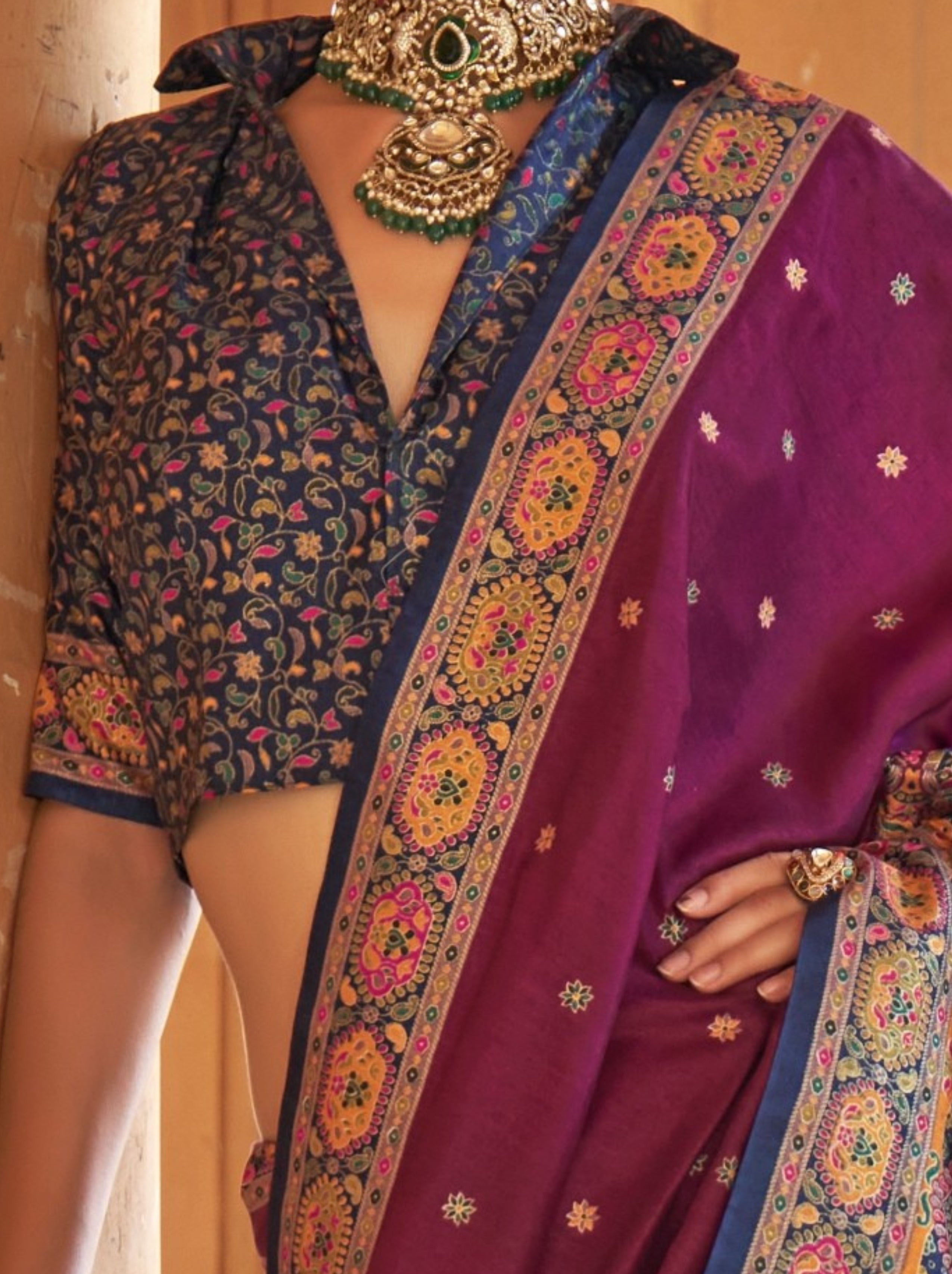 Vibrant Byzantine Violet Ethnic Celebration Silk Saree With Unstitched Blouse - TrendOye