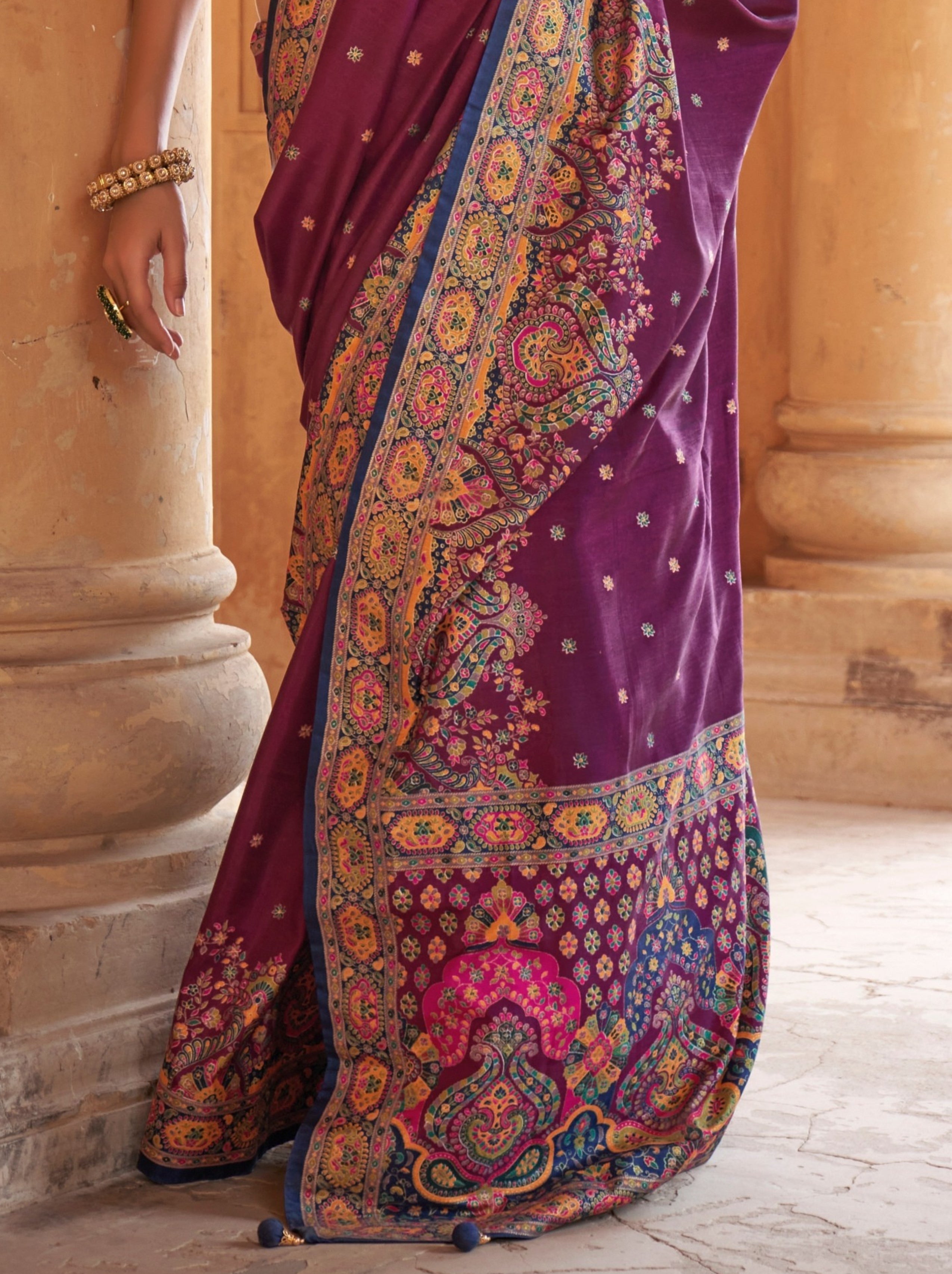 Vibrant Byzantine Violet Ethnic Celebration Silk Saree With Unstitched Blouse - TrendOye