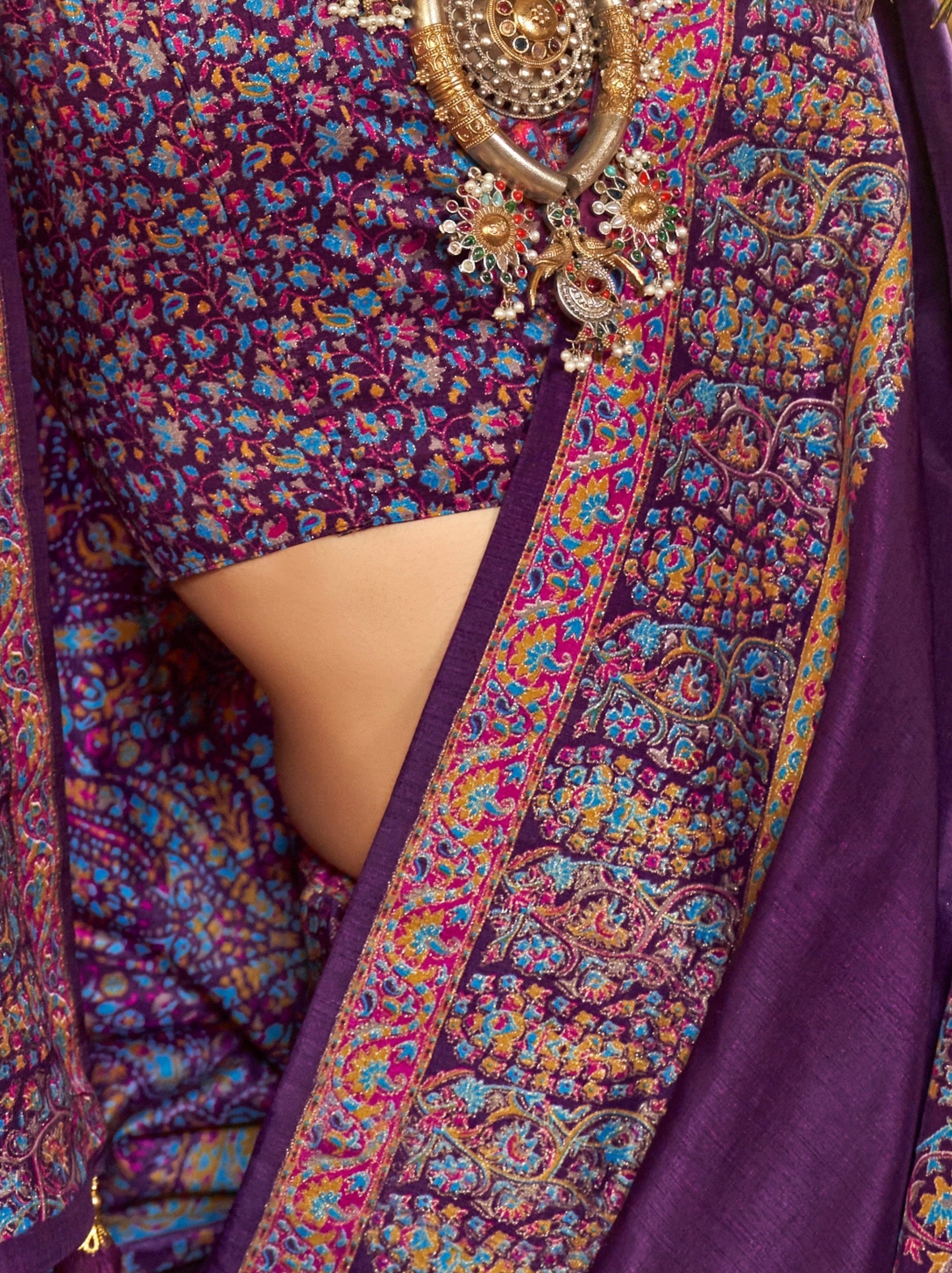 Lollipop Violet Ethnic Festive Silk Saree With Blouse Piece - TrendOye