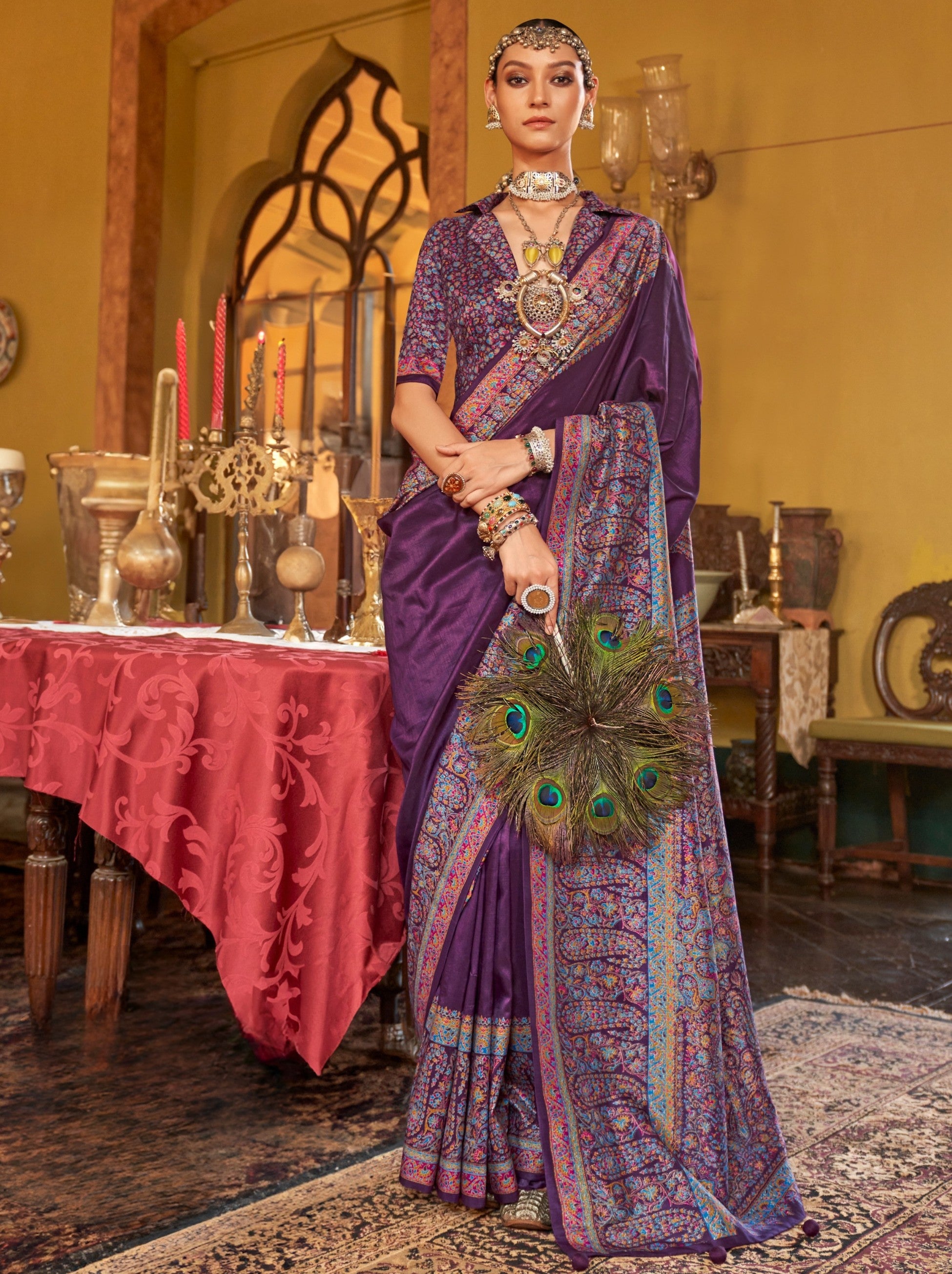 Lollipop Violet Ethnic Festive Silk Saree With Blouse Piece - TrendOye