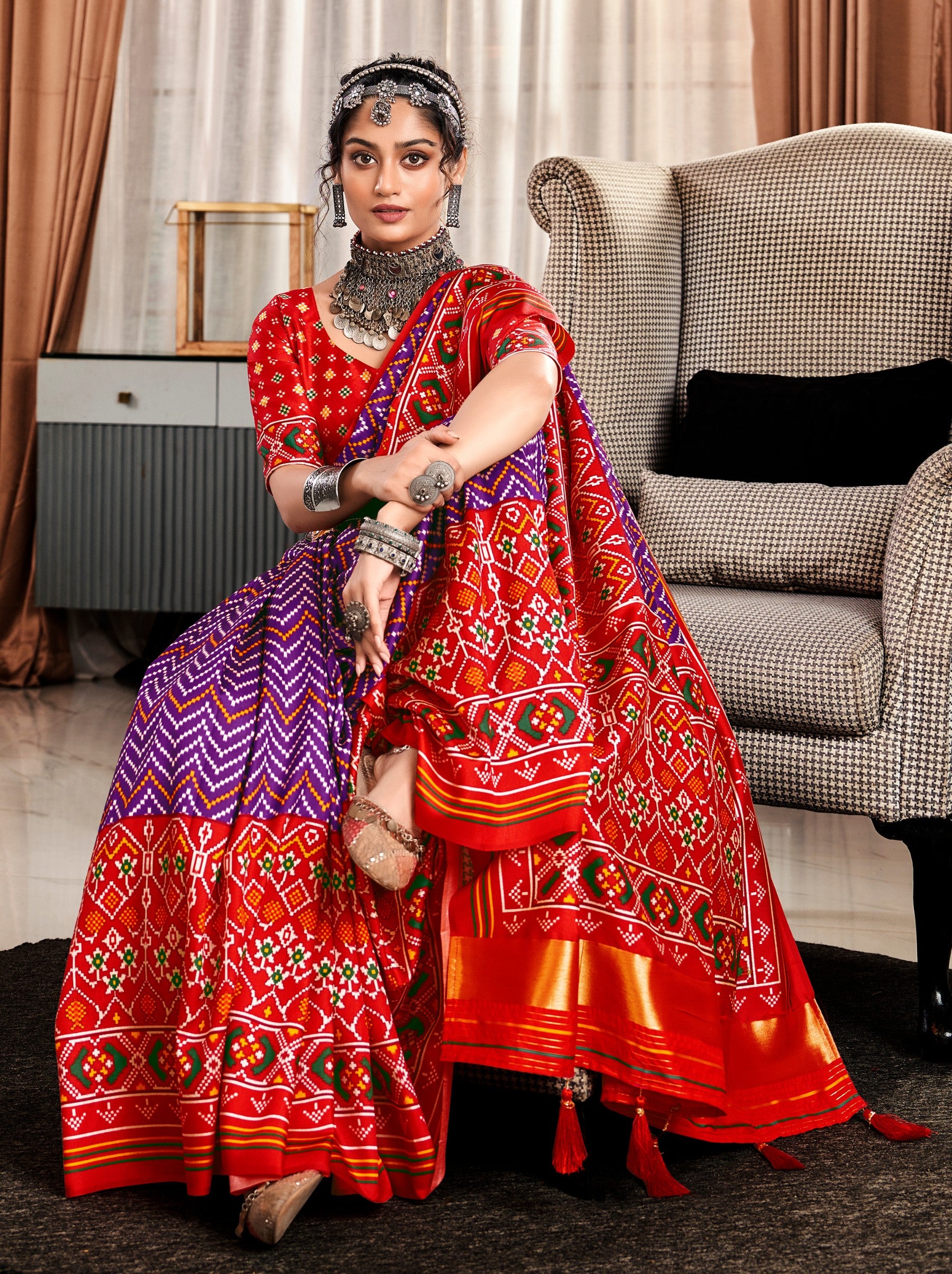 Grape Purple Patola Festive Saree - TrendOye