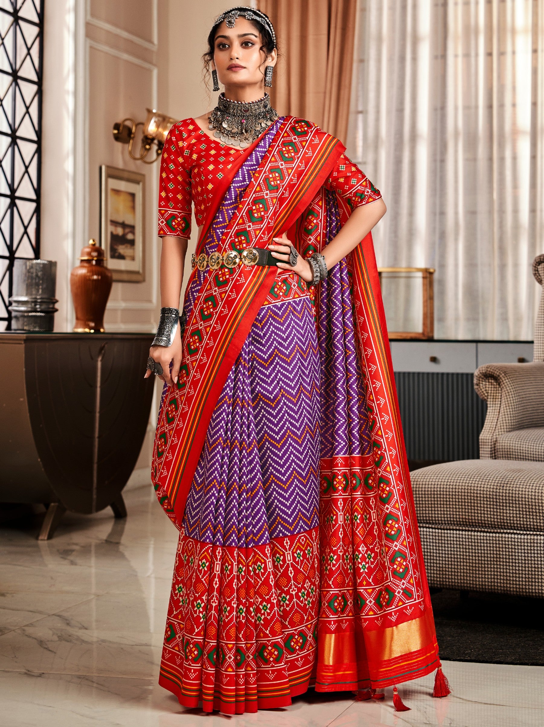 Grape Purple Patola Festive Saree - TrendOye