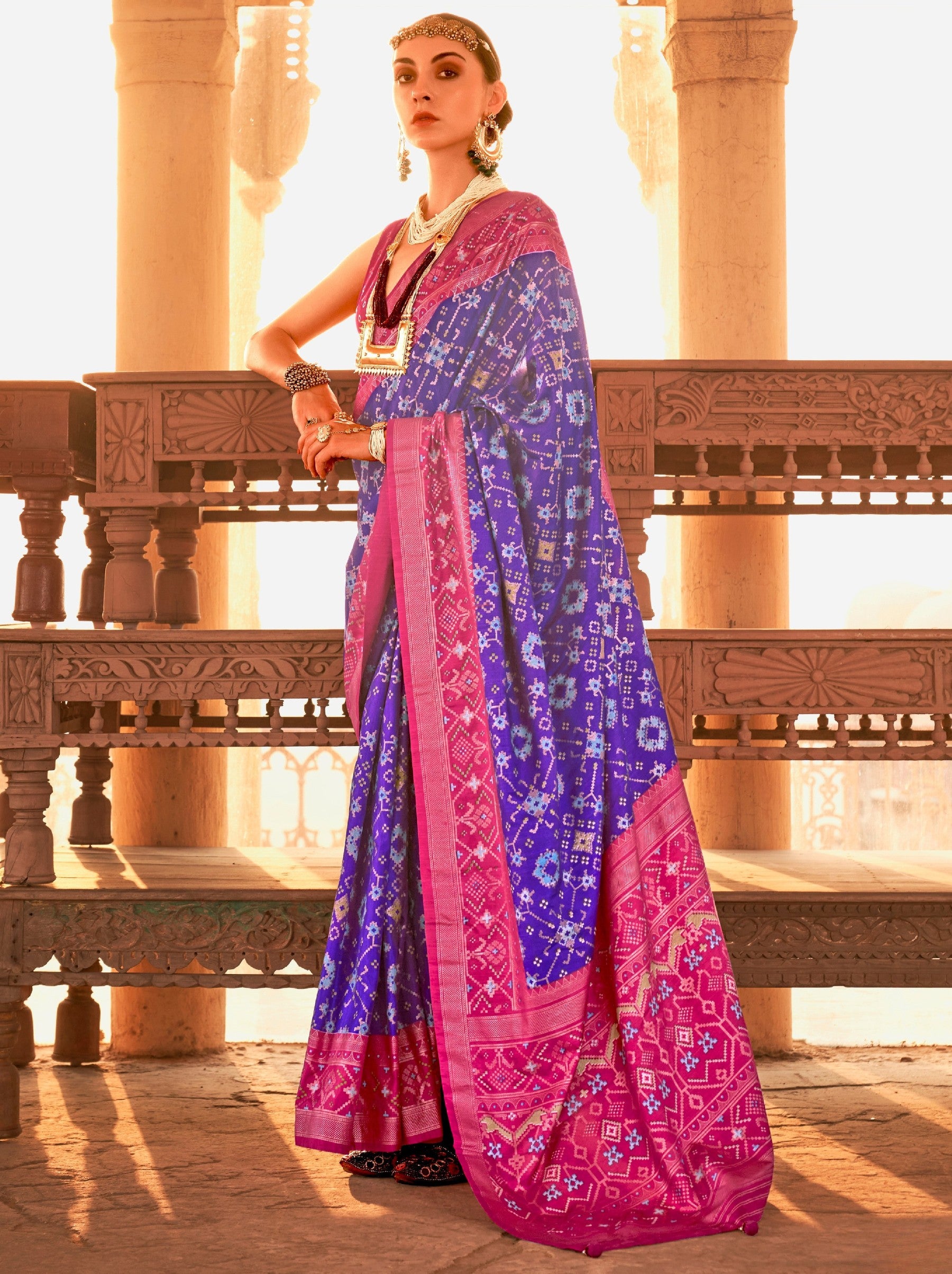 Grape Violet Premium Patola Festive Saree - TrendOye