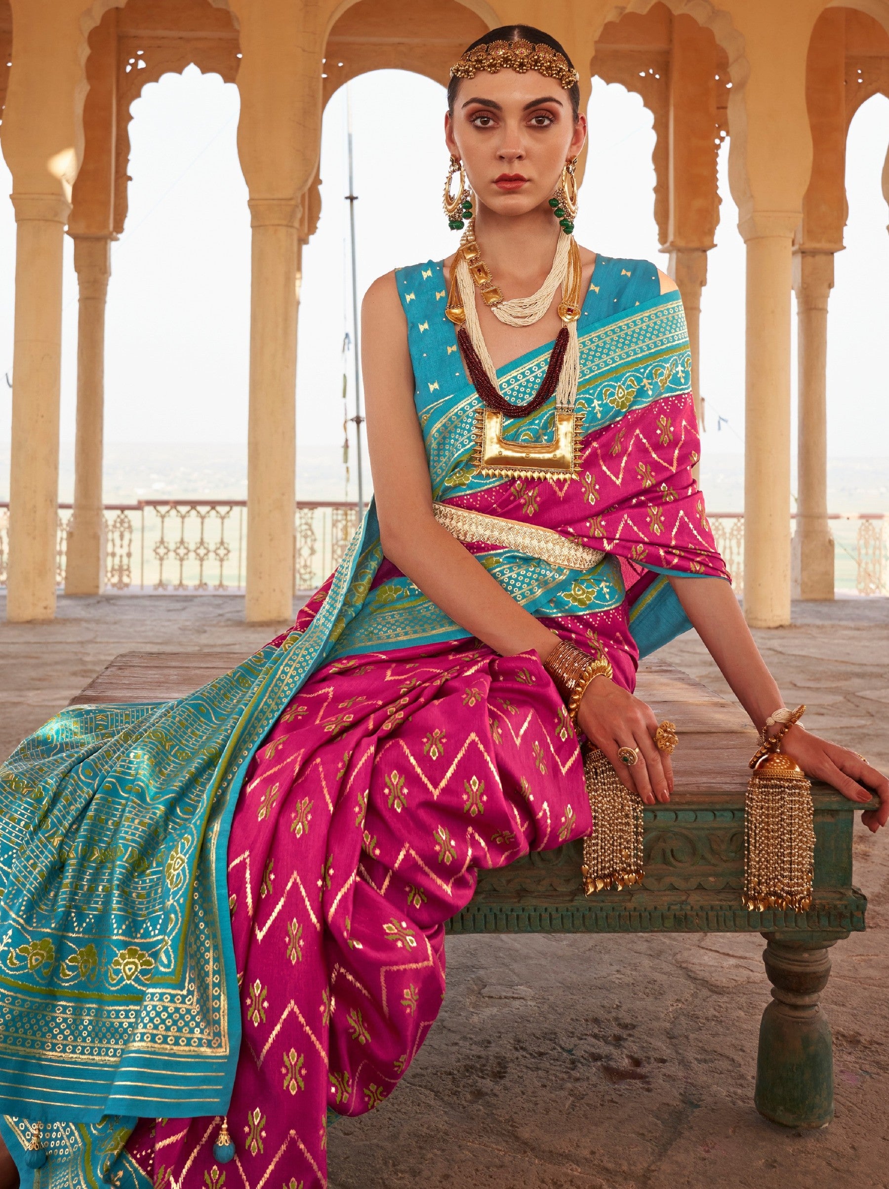Fandango Violet Premium Patola Festive Saree - TrendOye