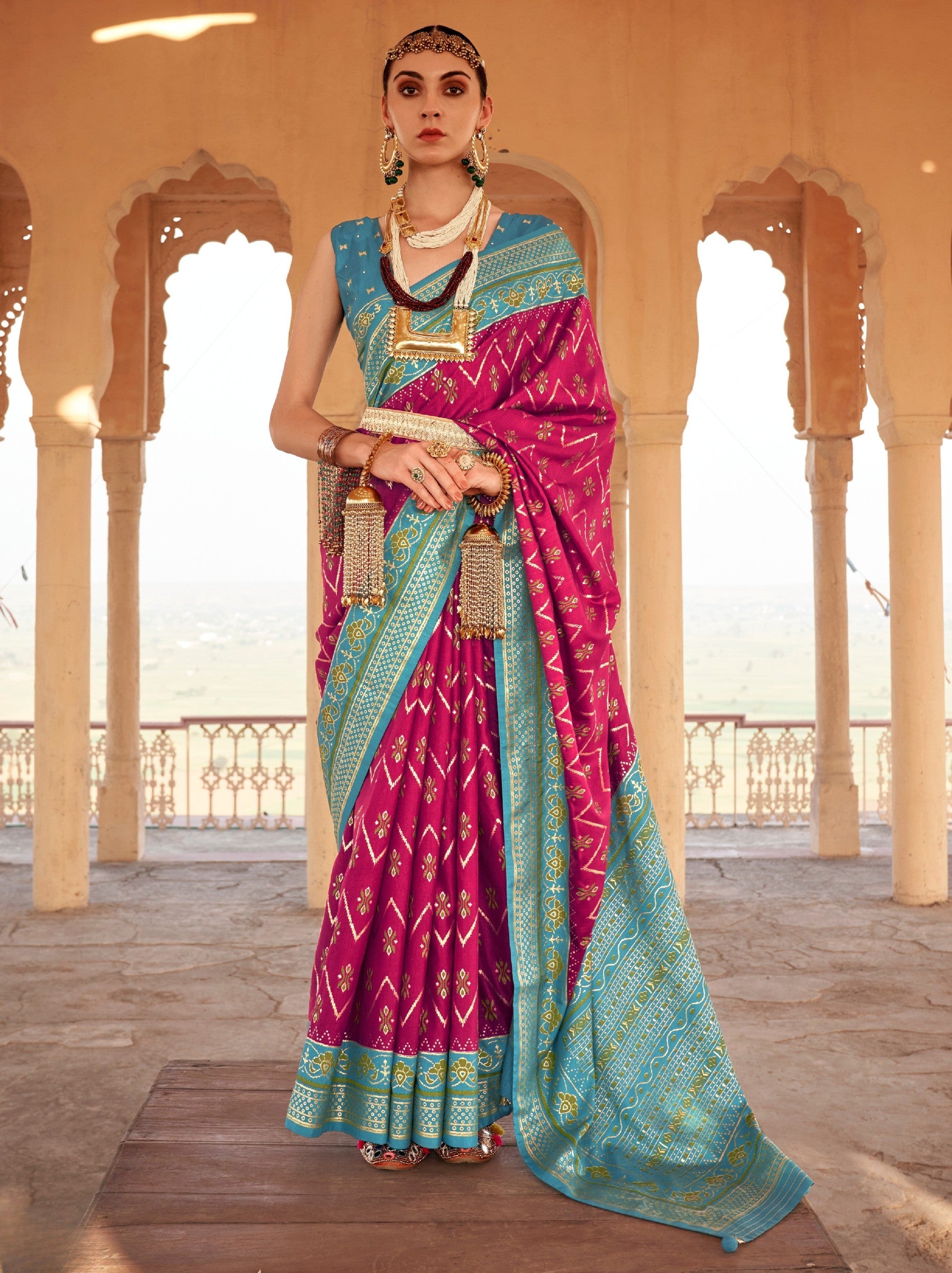 Fandango Violet Premium Patola Festive Saree - TrendOye