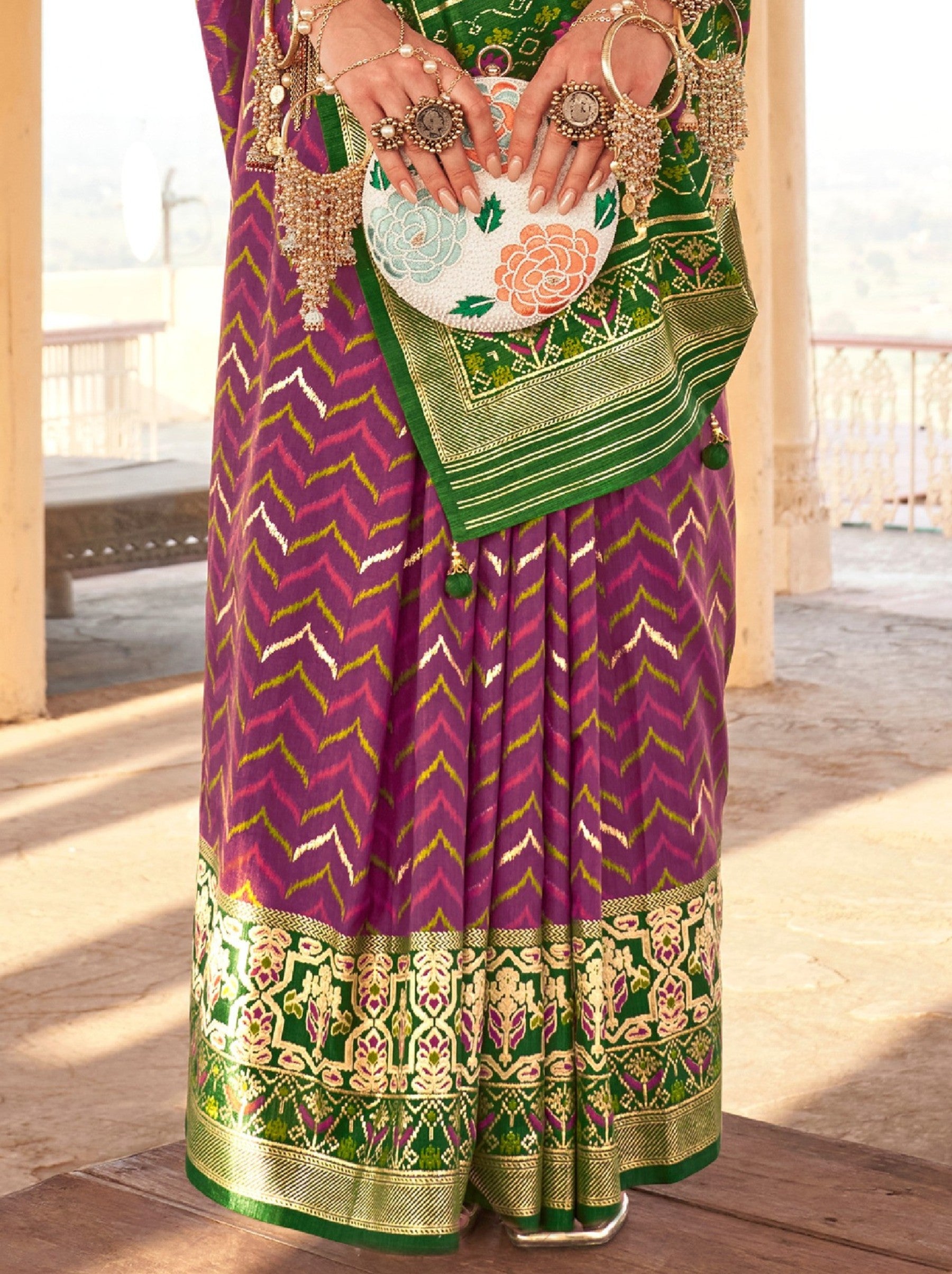 Lollipop Violet Premium Patola Festive Saree - TrendOye