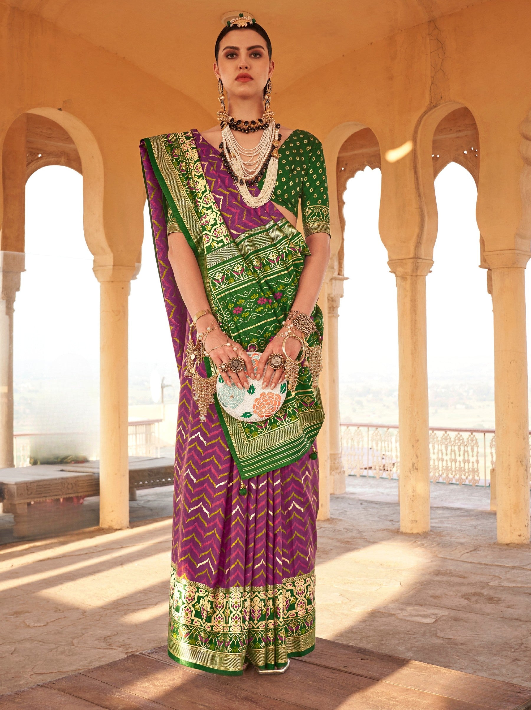 Lollipop Violet Premium Patola Festive Saree - TrendOye