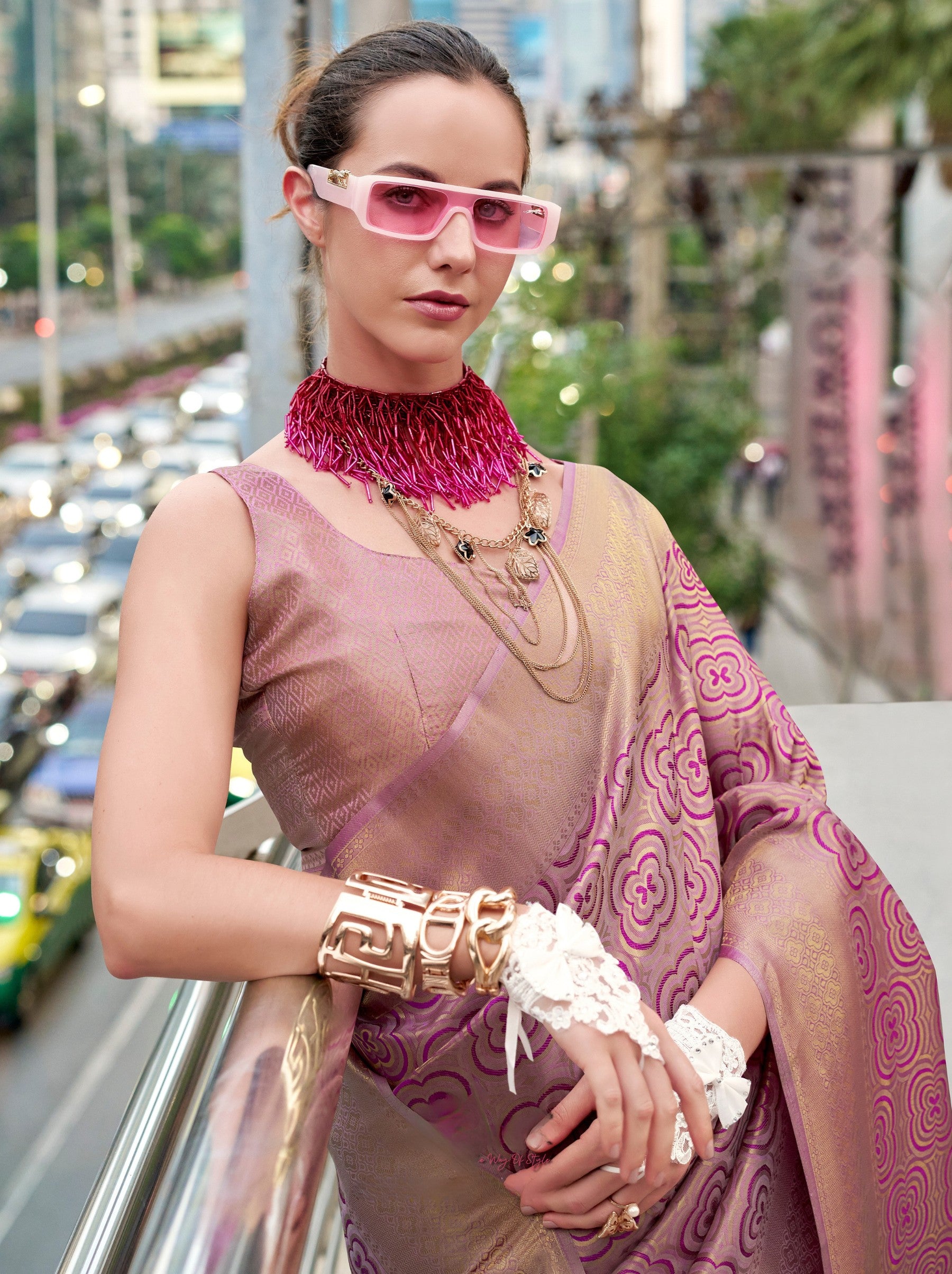 Fandango Violet Kanjivaram Festive Saree - TrendOye