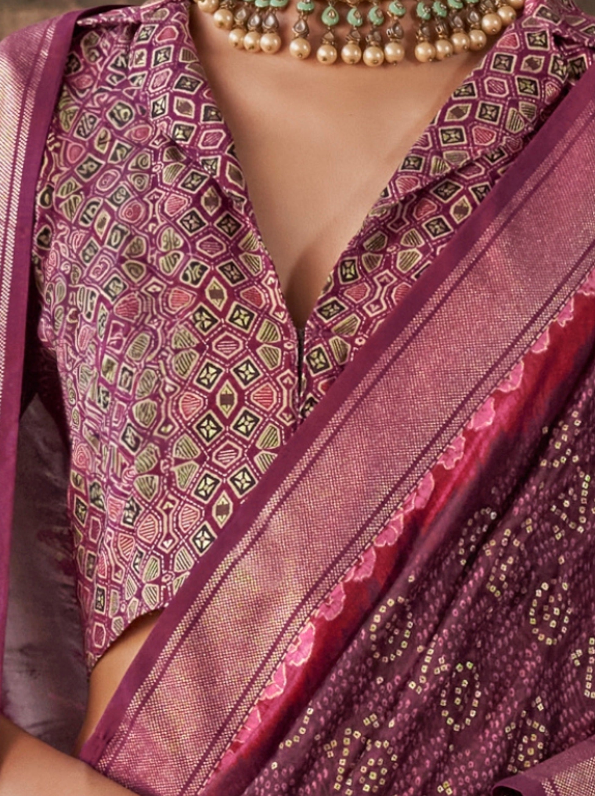 Byzantine Violet Fancy Silk Celebration Saree - TrendOye