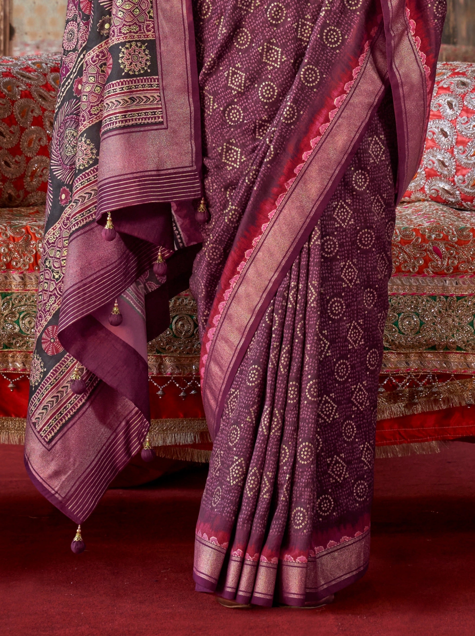 Byzantine Violet Fancy Silk Celebration Saree - TrendOye