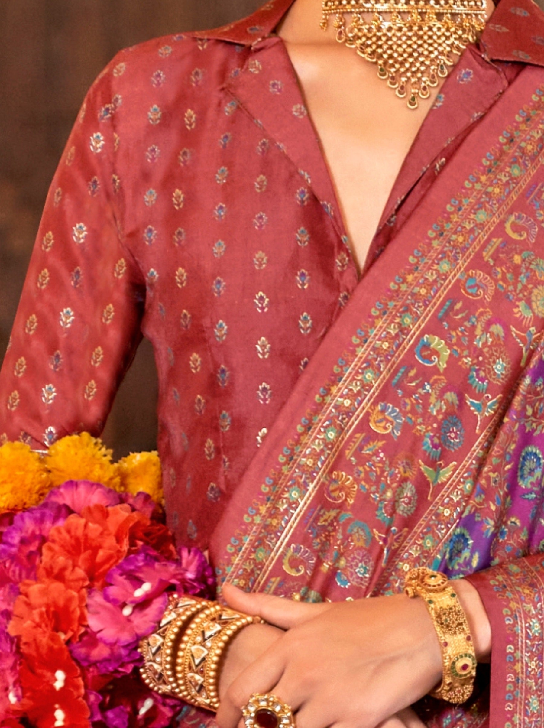 Wine Purple Fancy Silk Party Saree - TrendOye