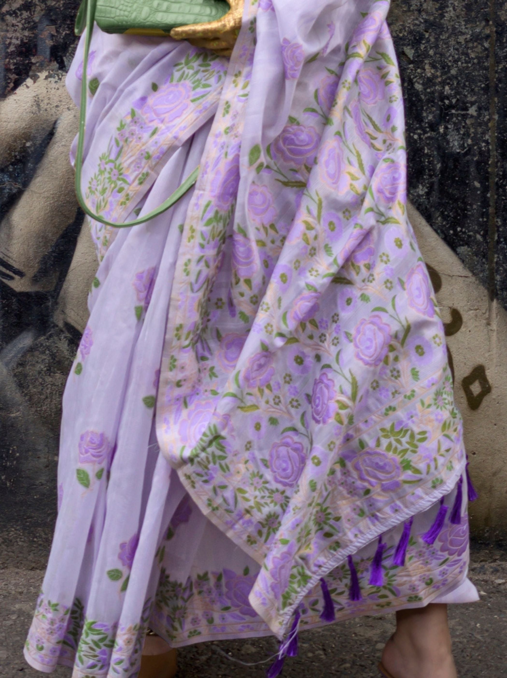 Thistle Voilet-Purple Copy of Emerald Green Designer Silk Blended Saree - TrendOye