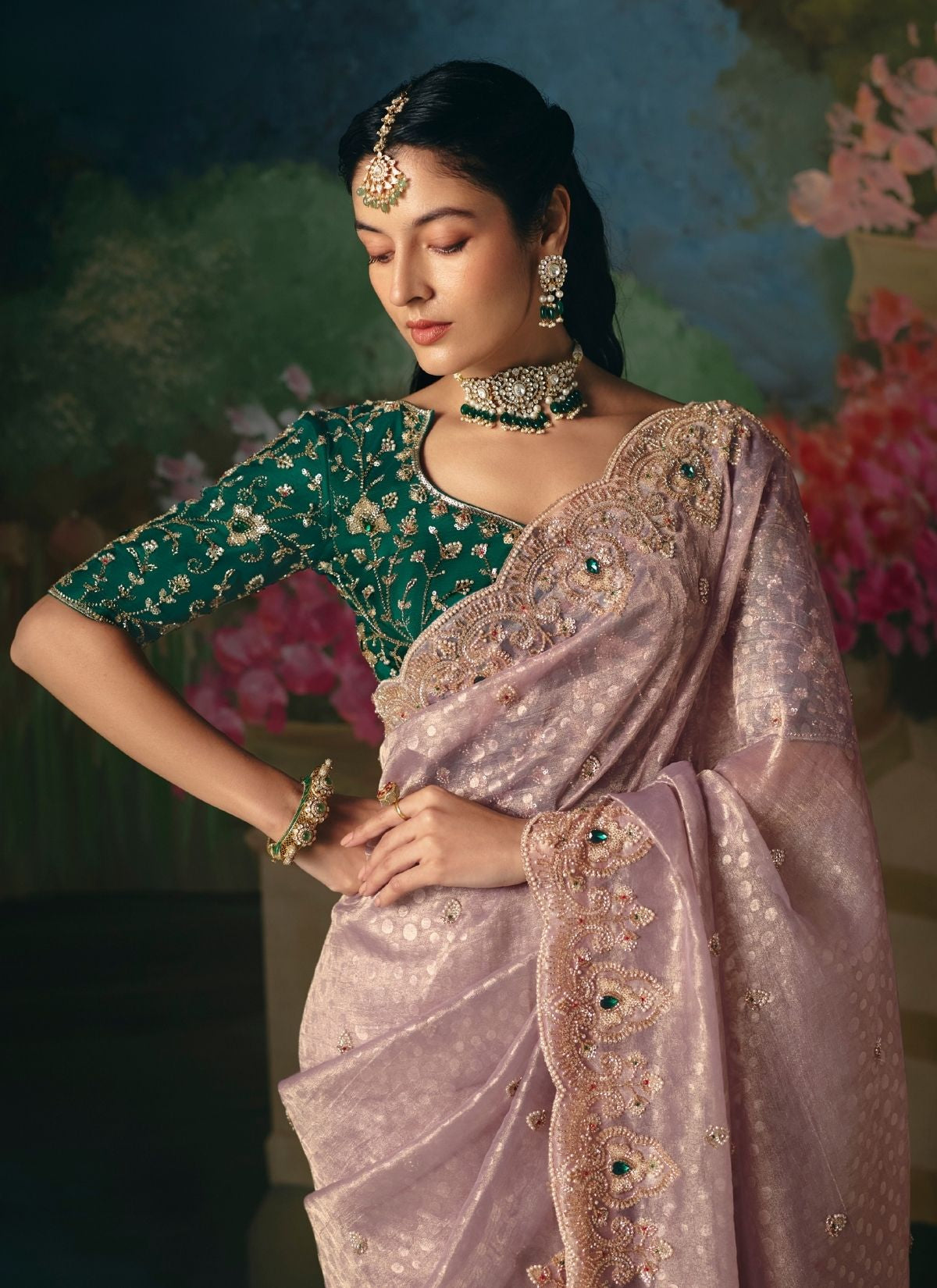 Lavender Purple Wedding & Party Fancy Saree With Premium Blouse Piece - TrendOye