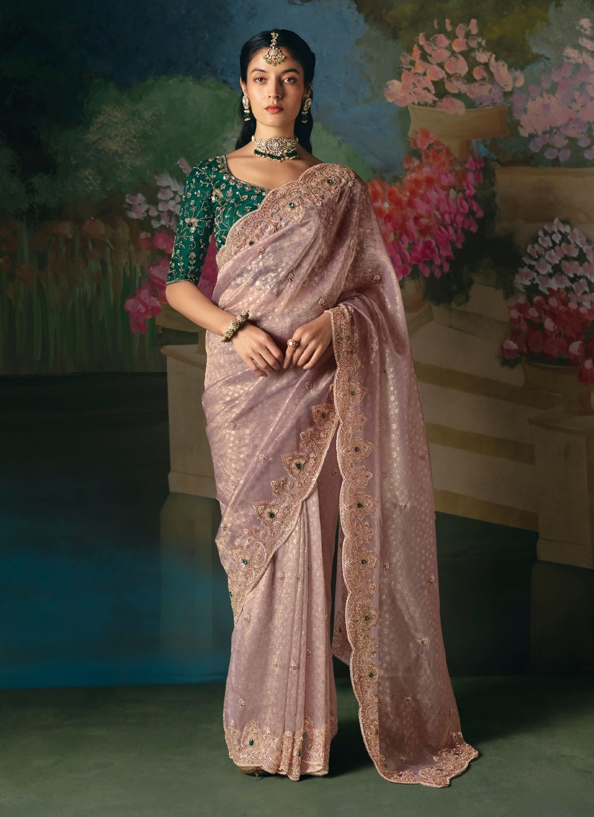 Lavender Purple Wedding & Party Fancy Saree With Premium Blouse Piece - TrendOye