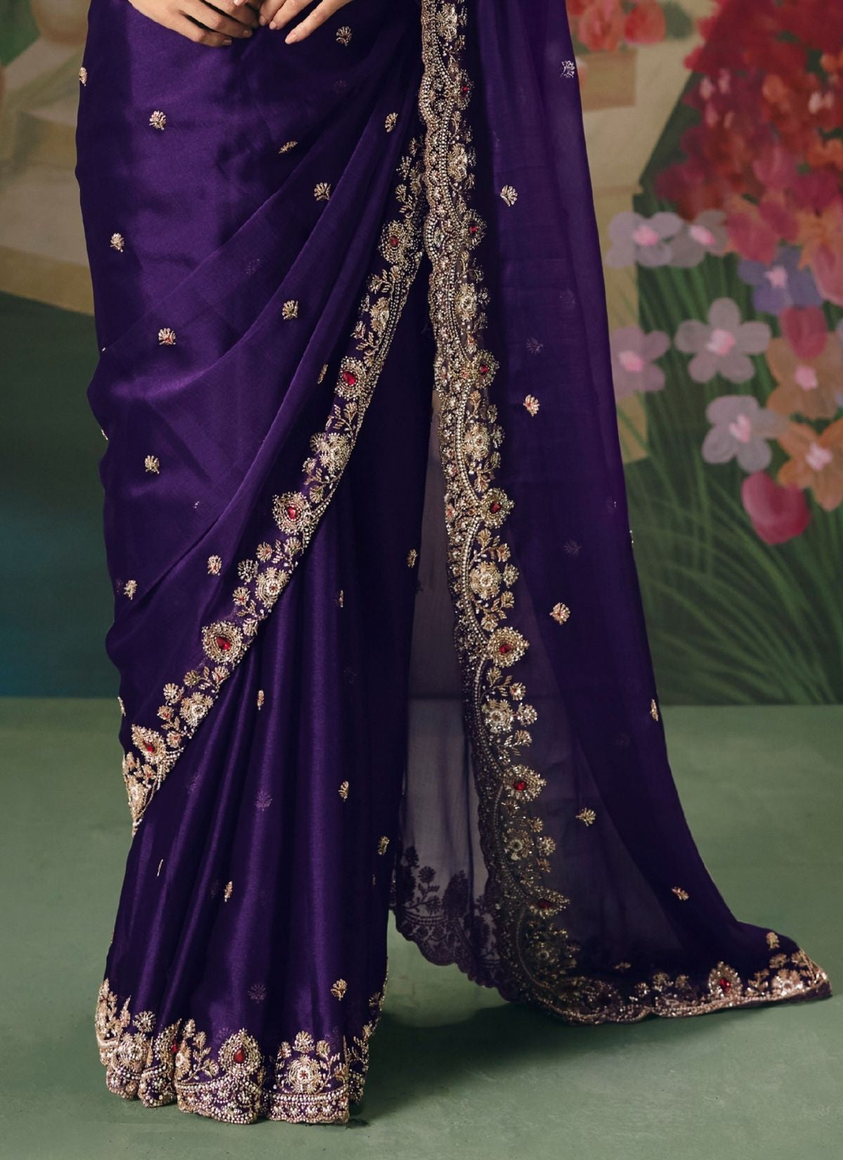 Eggplant Purple Wedding & Party Fancy Saree With Premium Blouse Piece - TrendOye