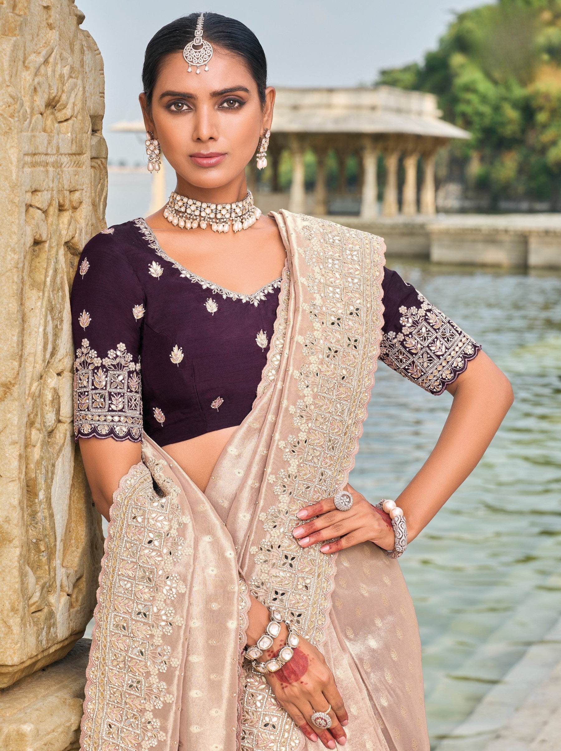 Lavender Purple Wedding Designer Saree - TrendOye