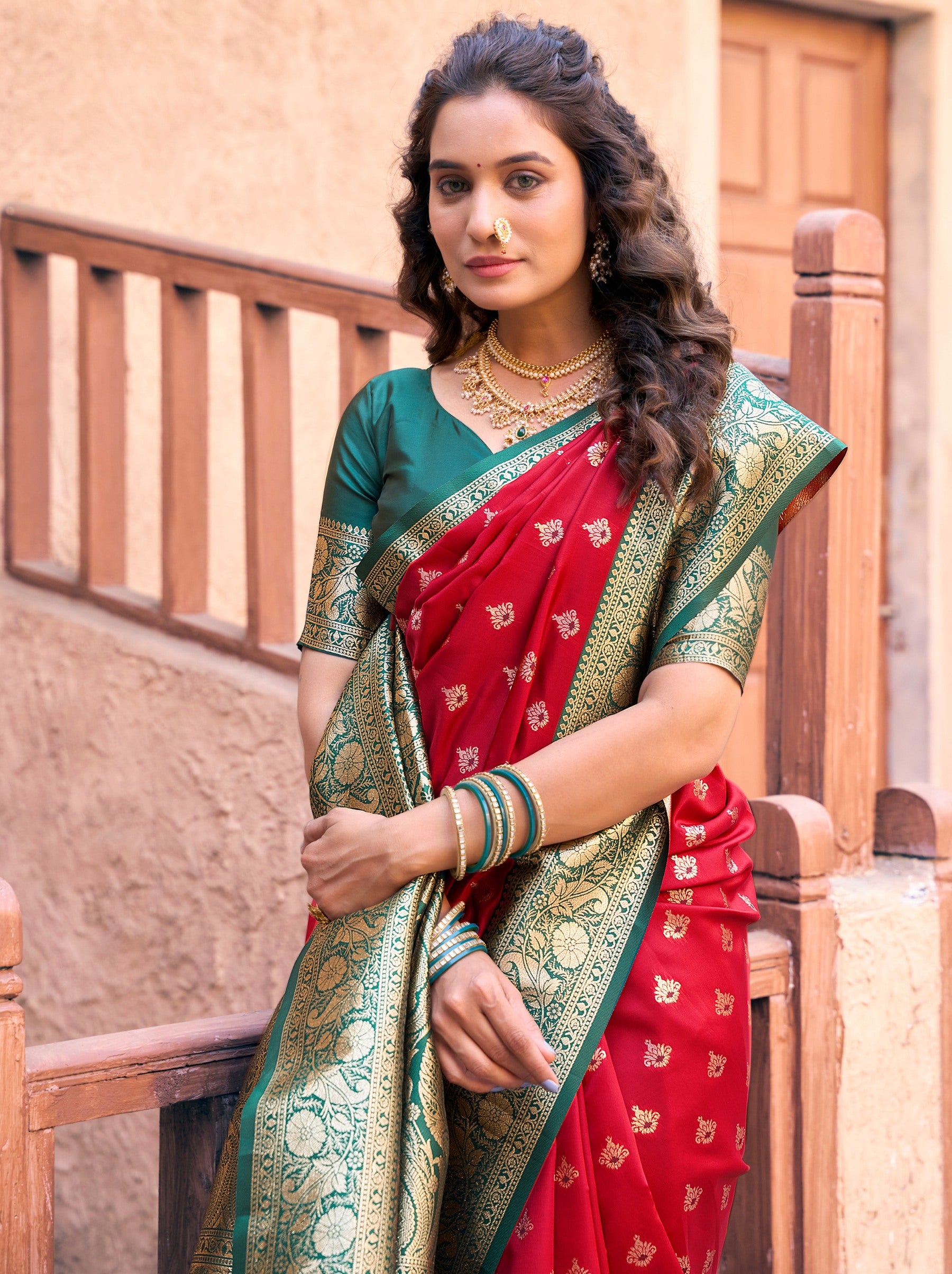 Maroon Red Premium Banarasi Silk Wedding Saree - TrendOye
