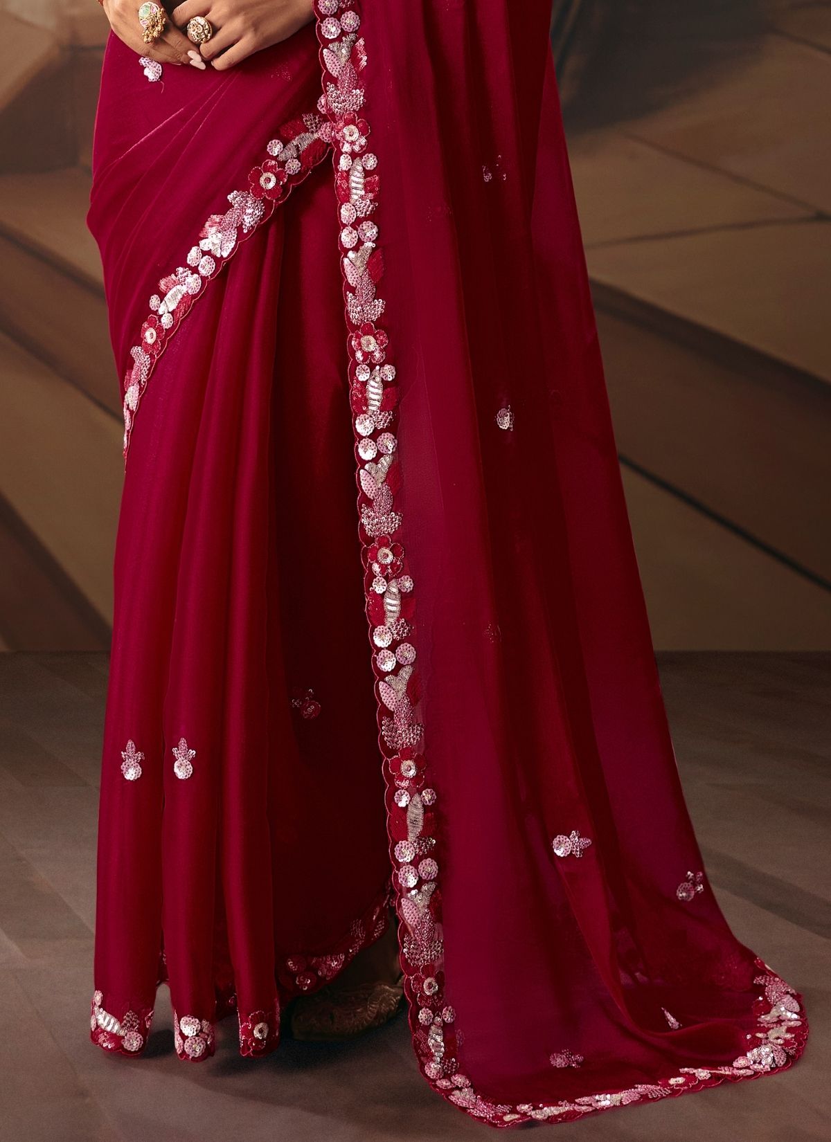 Burgundy Red Celebration Fancy Saree With Premium Blouse Piece - TrendOye