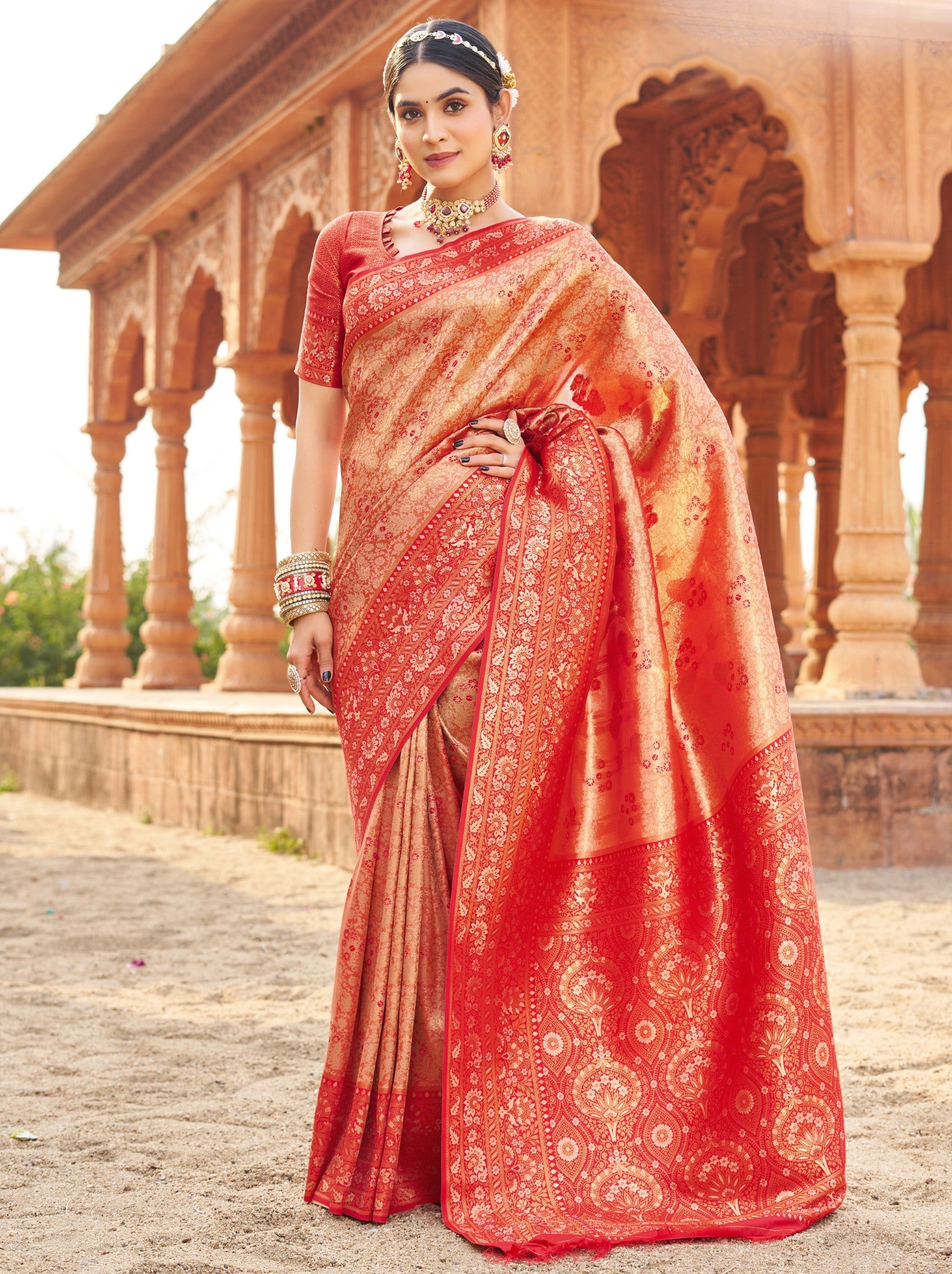 Candy Apple Red Premium Soft Silk Festive Saree - TrendOye