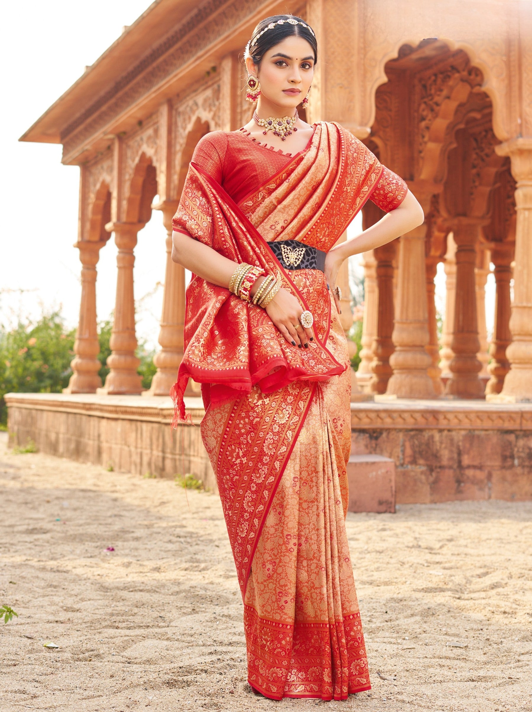 Candy Apple Red Premium Soft Silk Festive Saree - TrendOye