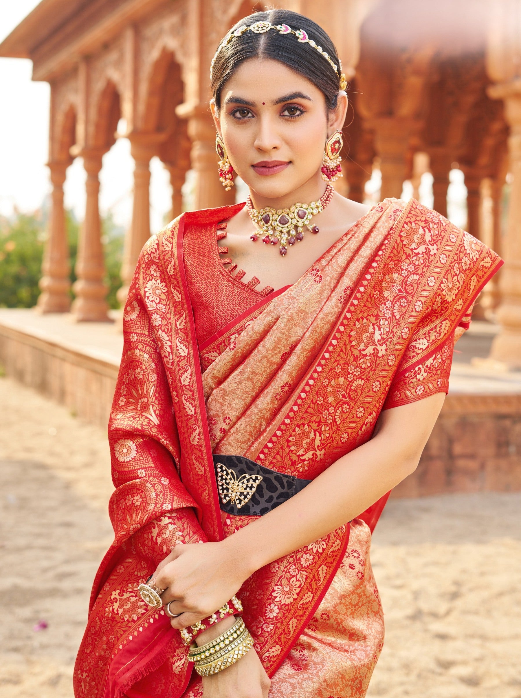 Candy Apple Red Premium Soft Silk Festive Saree - TrendOye