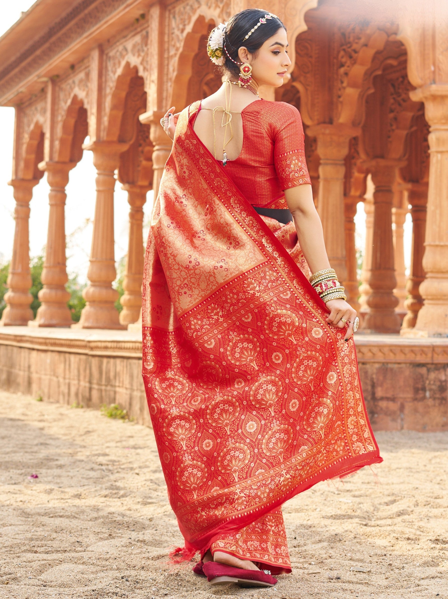 Candy Apple Red Premium Soft Silk Festive Saree - TrendOye