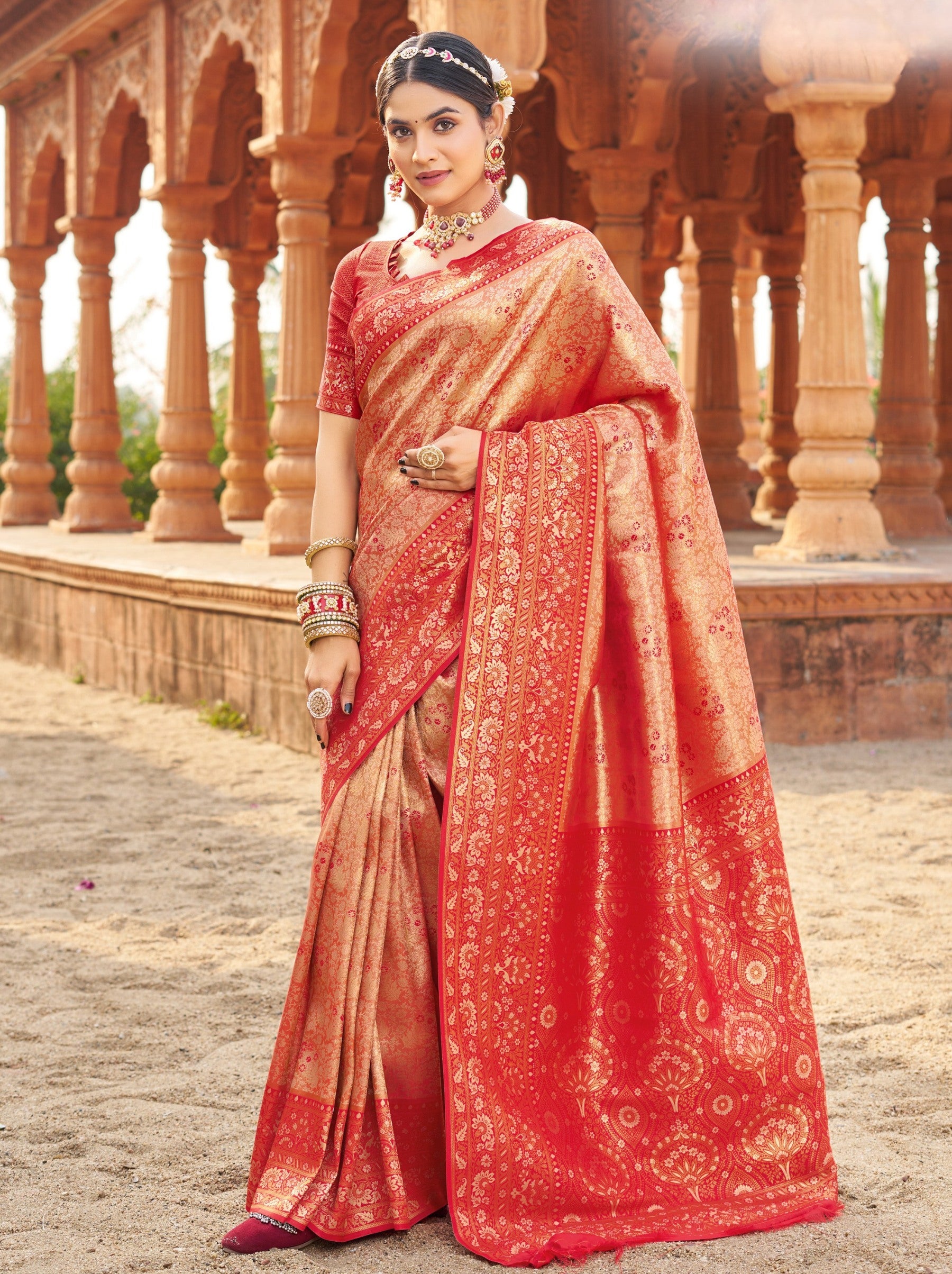 Candy Apple Red Premium Soft Silk Festive Saree - TrendOye