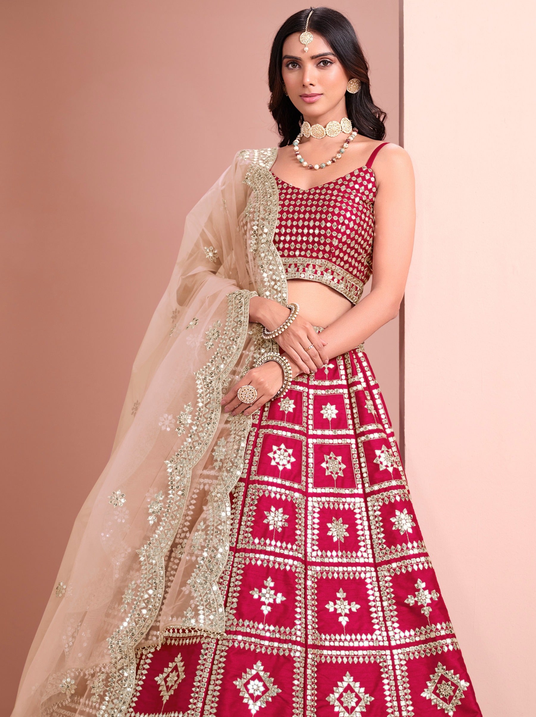 Raspberry Red Designer Festive Lehenga - TrendOye