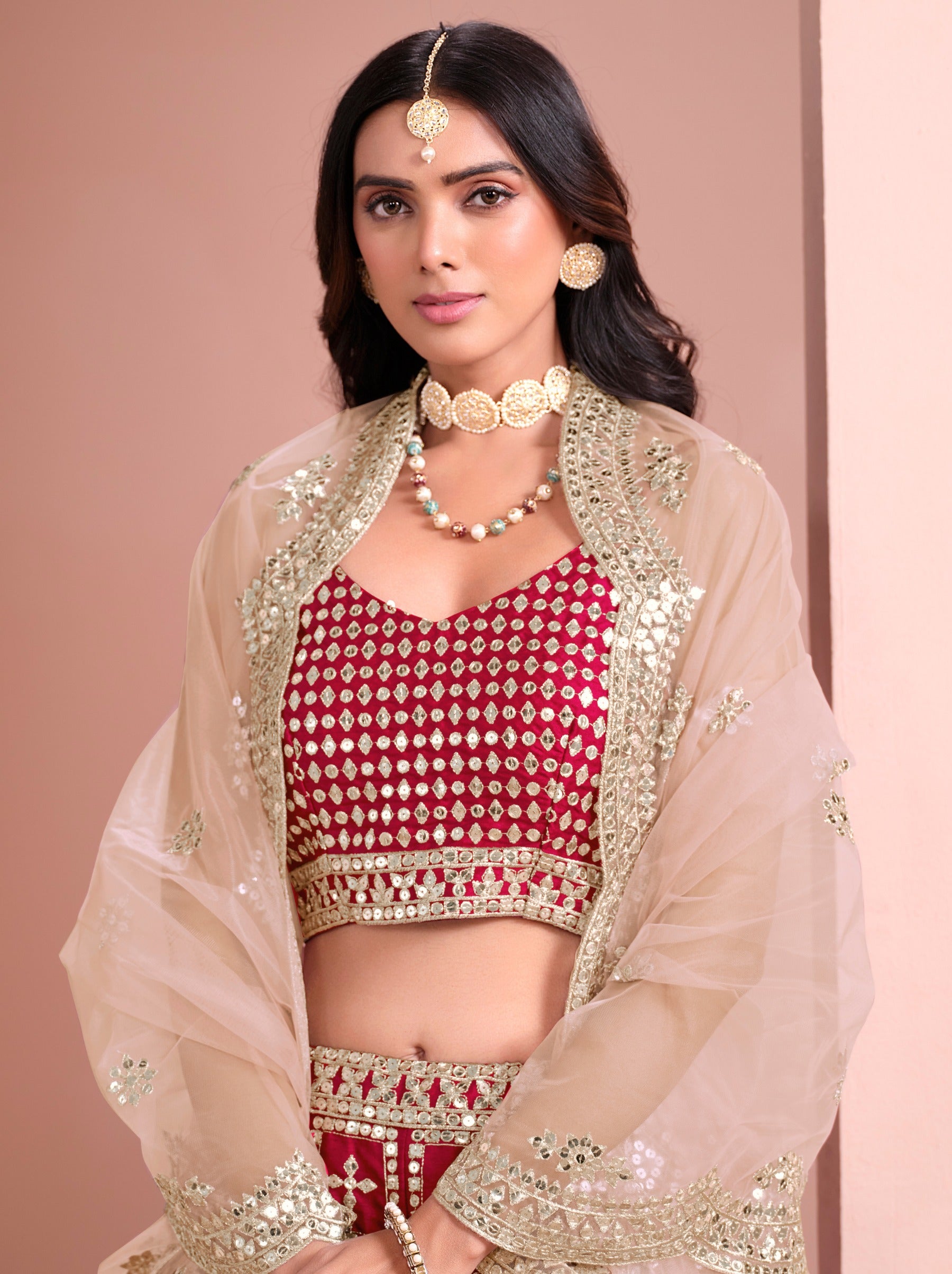 Raspberry Red Designer Festive Lehenga - TrendOye