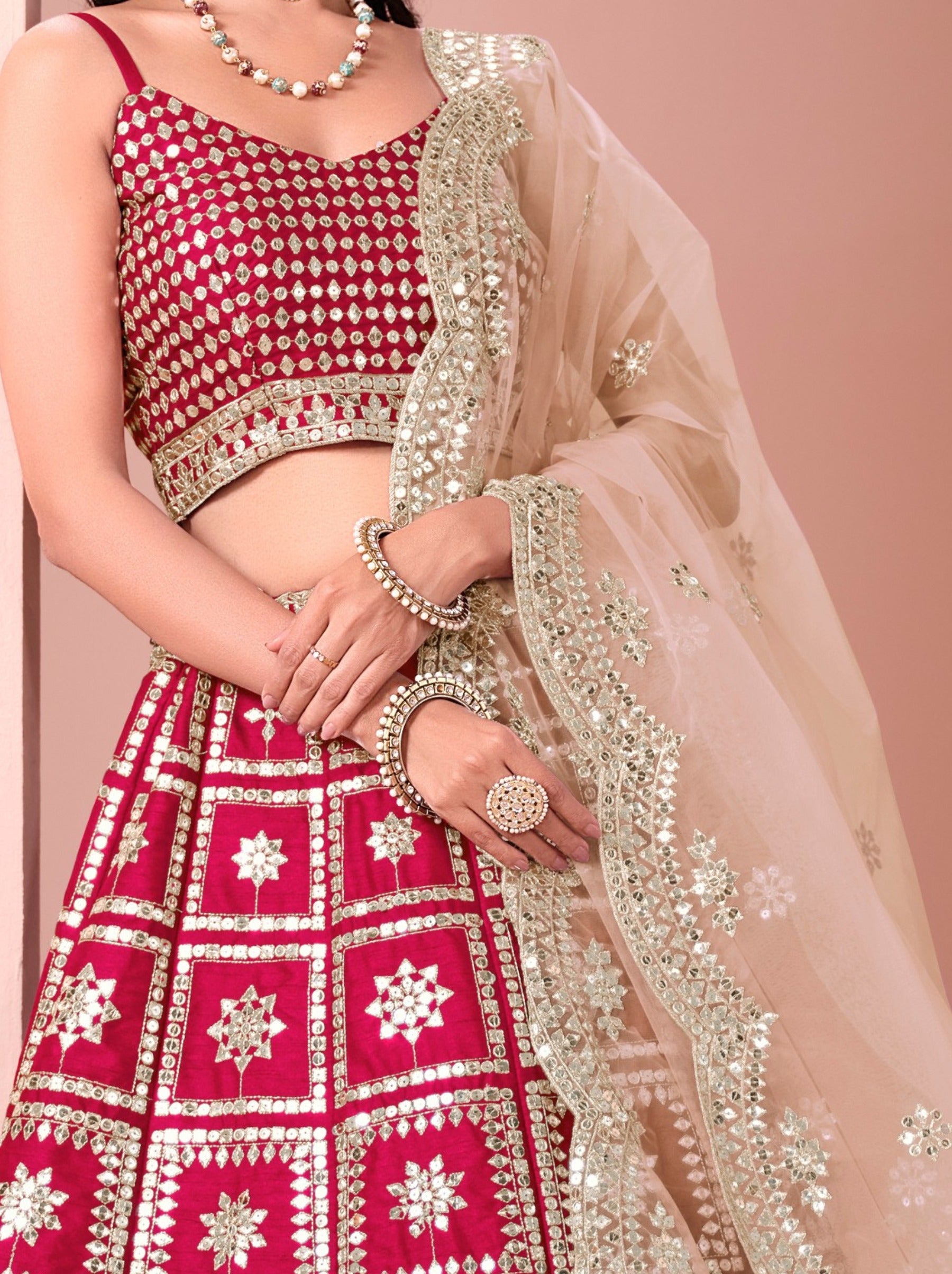 Raspberry Red Designer Festive Lehenga - TrendOye