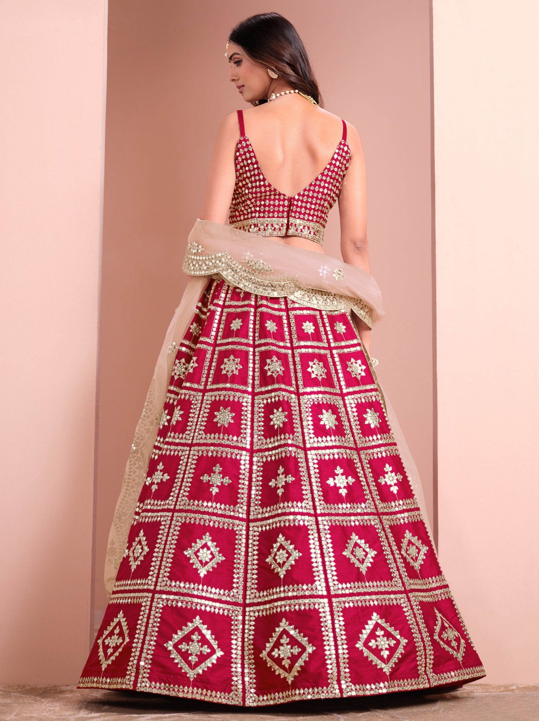 Raspberry Red Designer Festive Lehenga - TrendOye