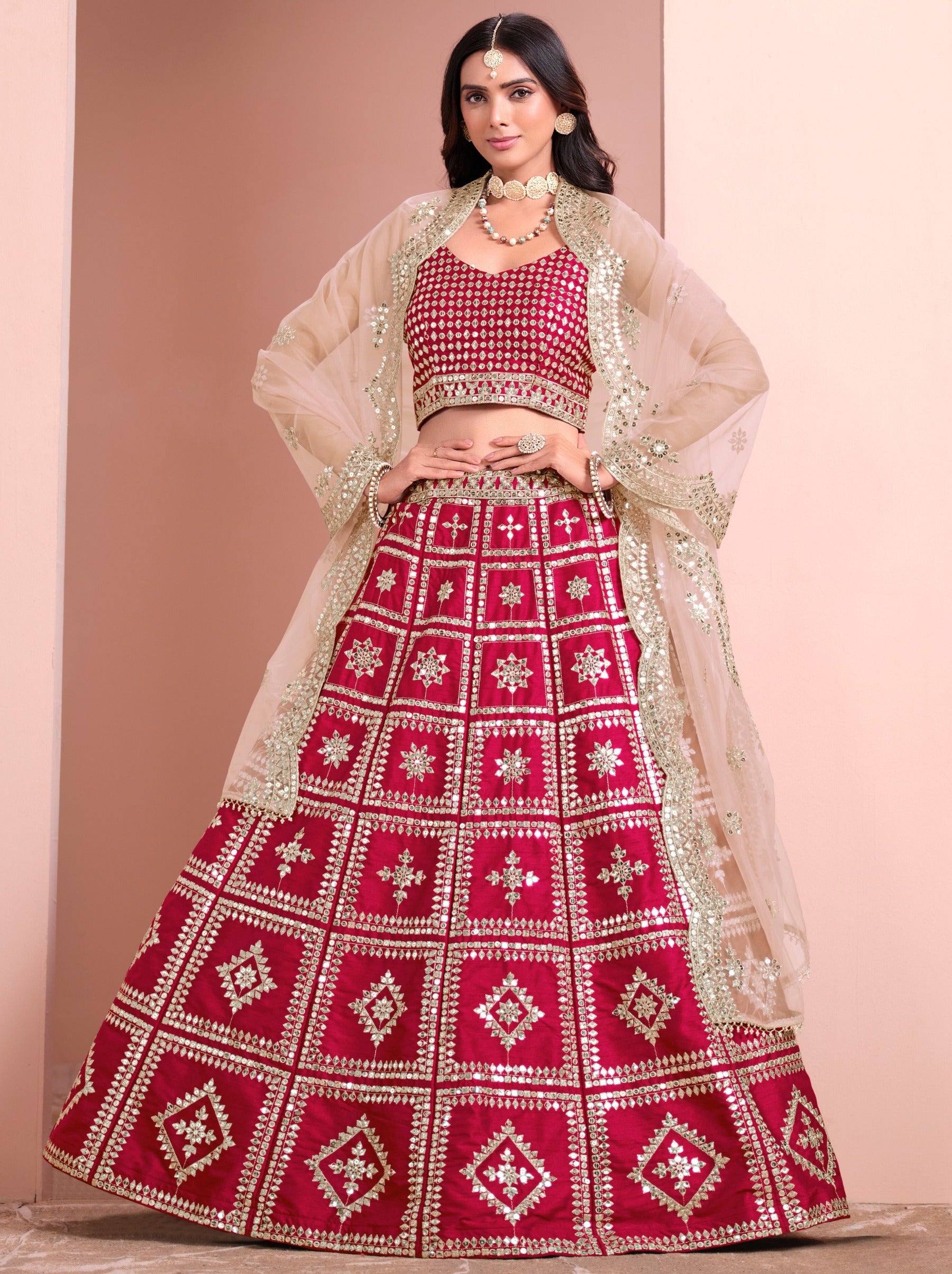 Raspberry Red Designer Festive Lehenga - TrendOye