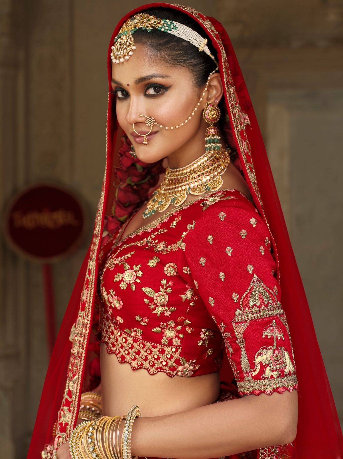 Scarlet Red Exclusive Bridal Lehenga Set With Heavy Khatli & Thread Work