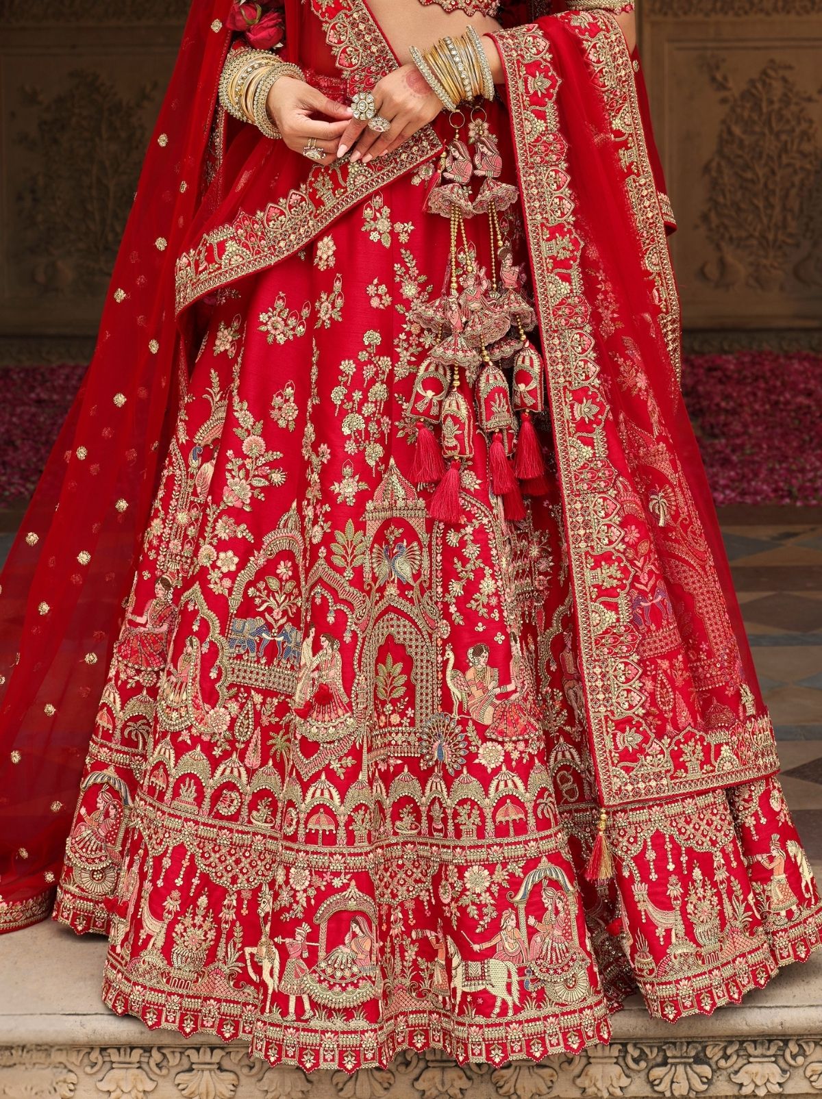 Scarlet Red Exclusive Bridal Lehenga Set With Heavy Khatli & Thread Work