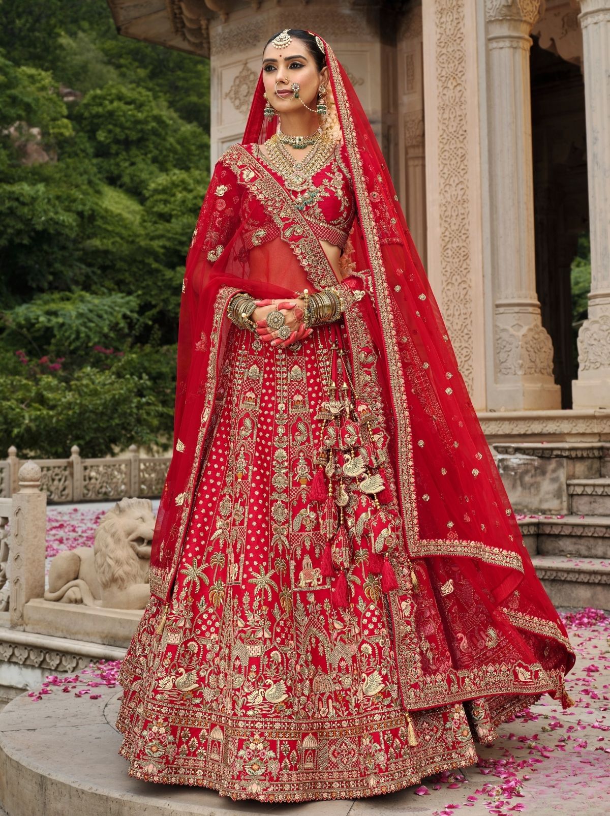 Lipstick Red Exclusive Bridal Lehenga Set With Heavy Khatli & Thread Work