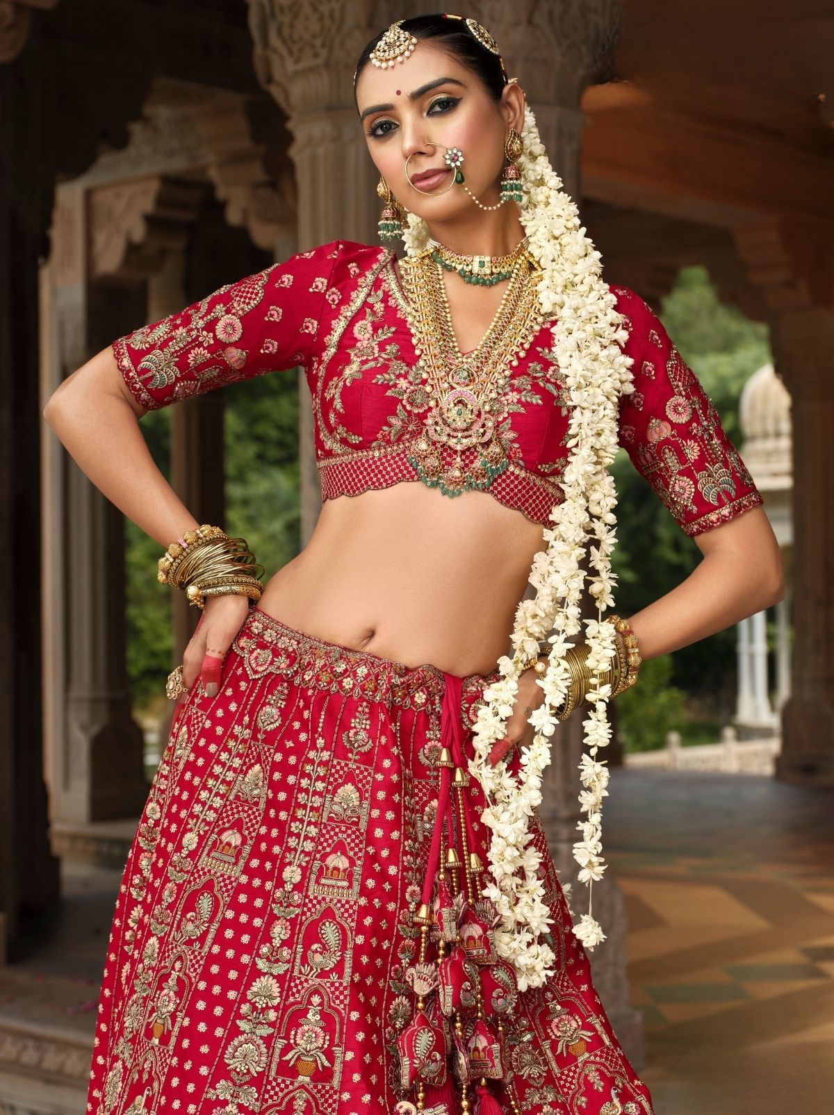 Lipstick Red Exclusive Bridal Lehenga Set With Heavy Khatli & Thread Work