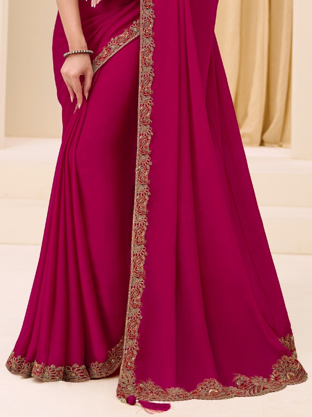 Raspberry Red Exclusive Party Wear Saree with Sequin Work - TrendOye