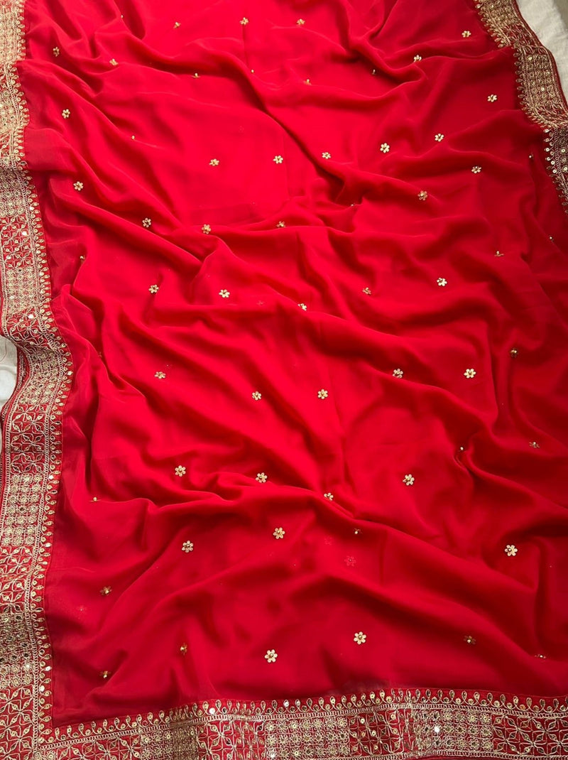 Bright Red Fancy Designer Saree - TrendOye