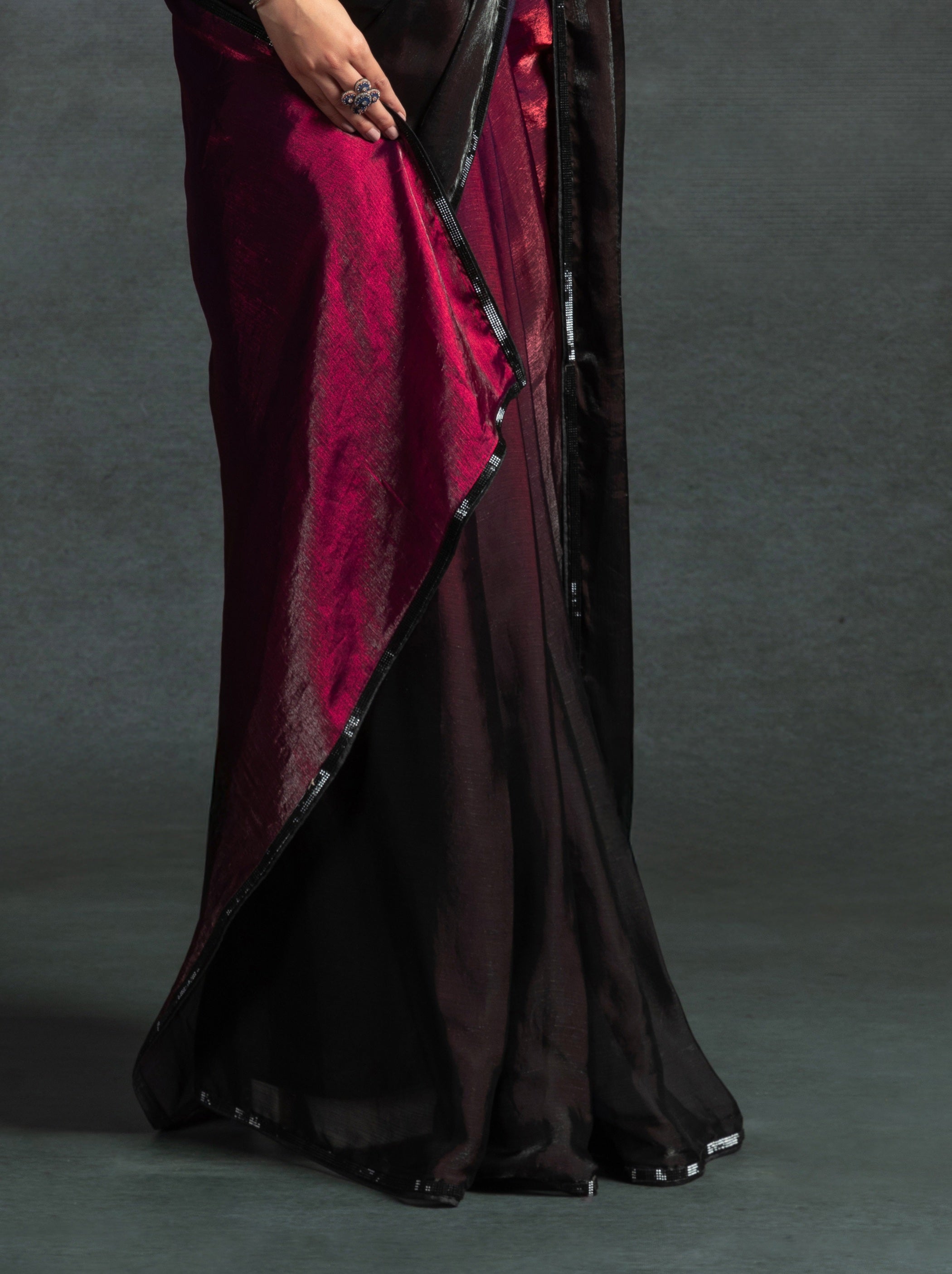 Mahogany Red Fancy Ready to Wear Saree With Stone Work Border - TrendOye
