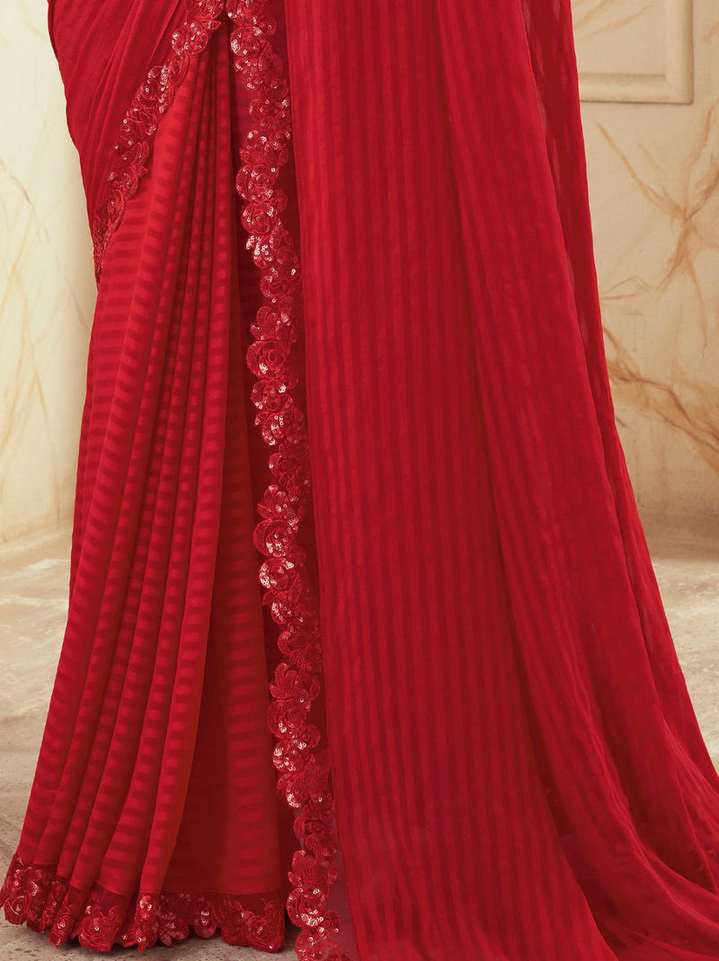 Crimson Red Fancy Designer Saree - TrendOye