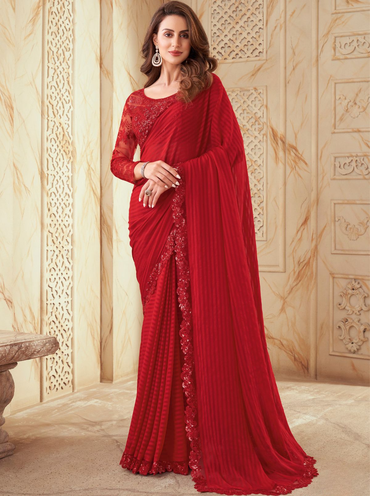 Gorgeous Red Premium Soft Blended Silk Saree - TrendOye