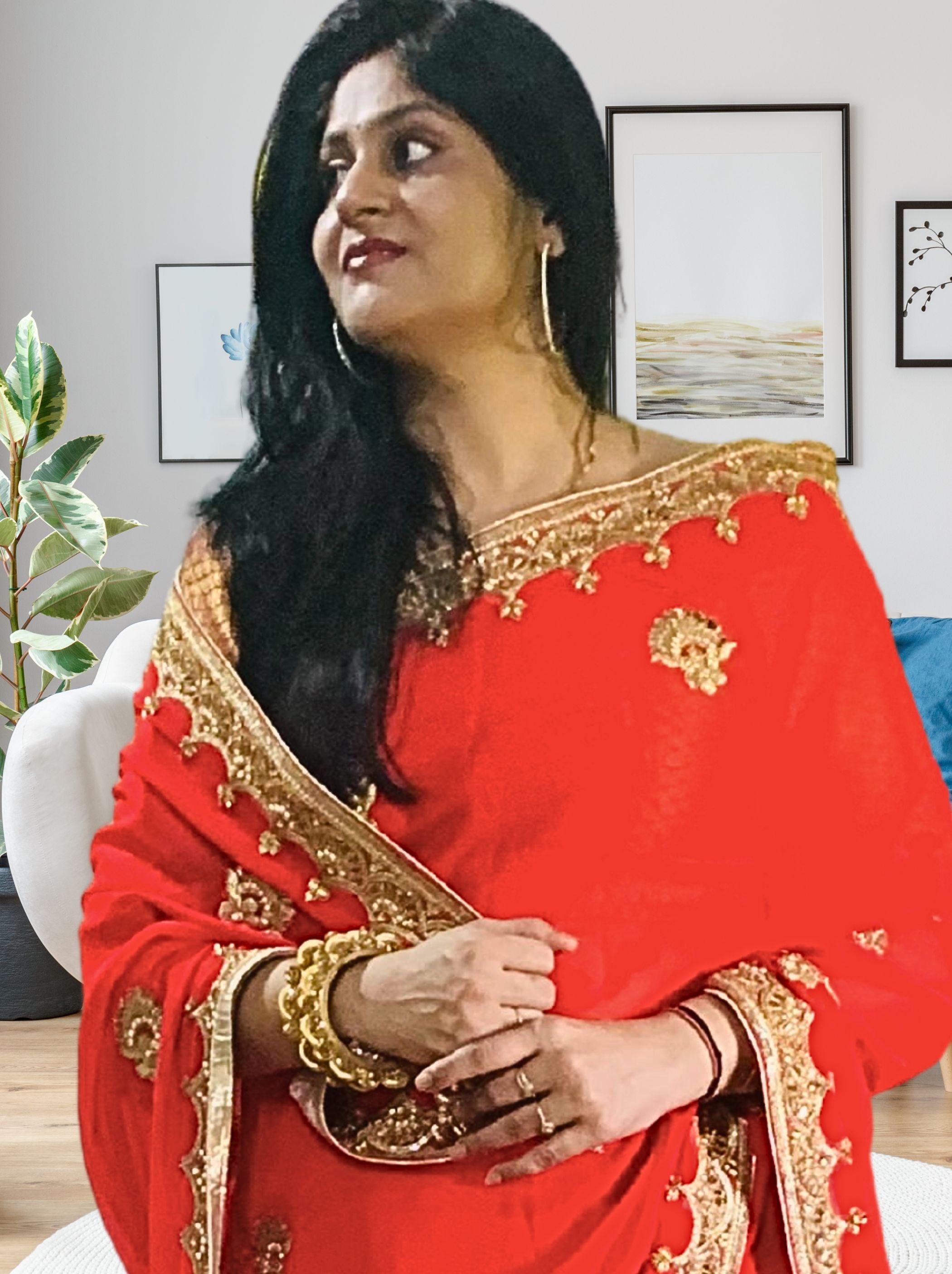 Red Wedding & Festive Saree With Kundan Stone Work - TrendOye