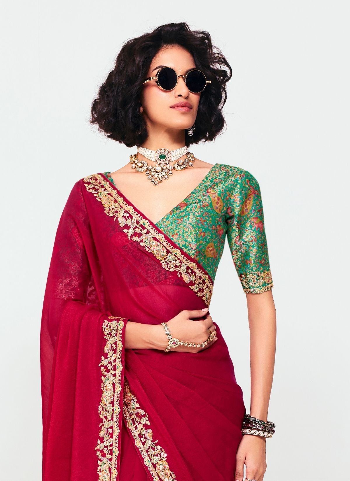 Carmine Red Party Fancy Premium Saree With Fine Blouse Piece - TrendOye