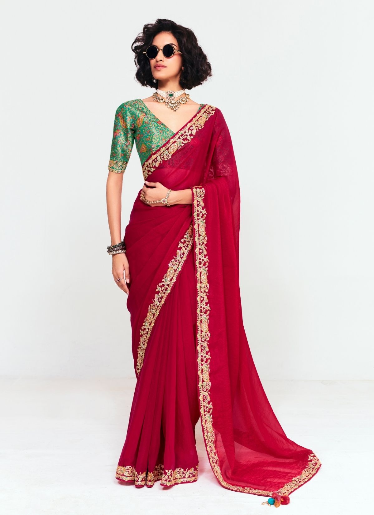Carmine Red Party Fancy Premium Saree With Fine Blouse Piece - TrendOye