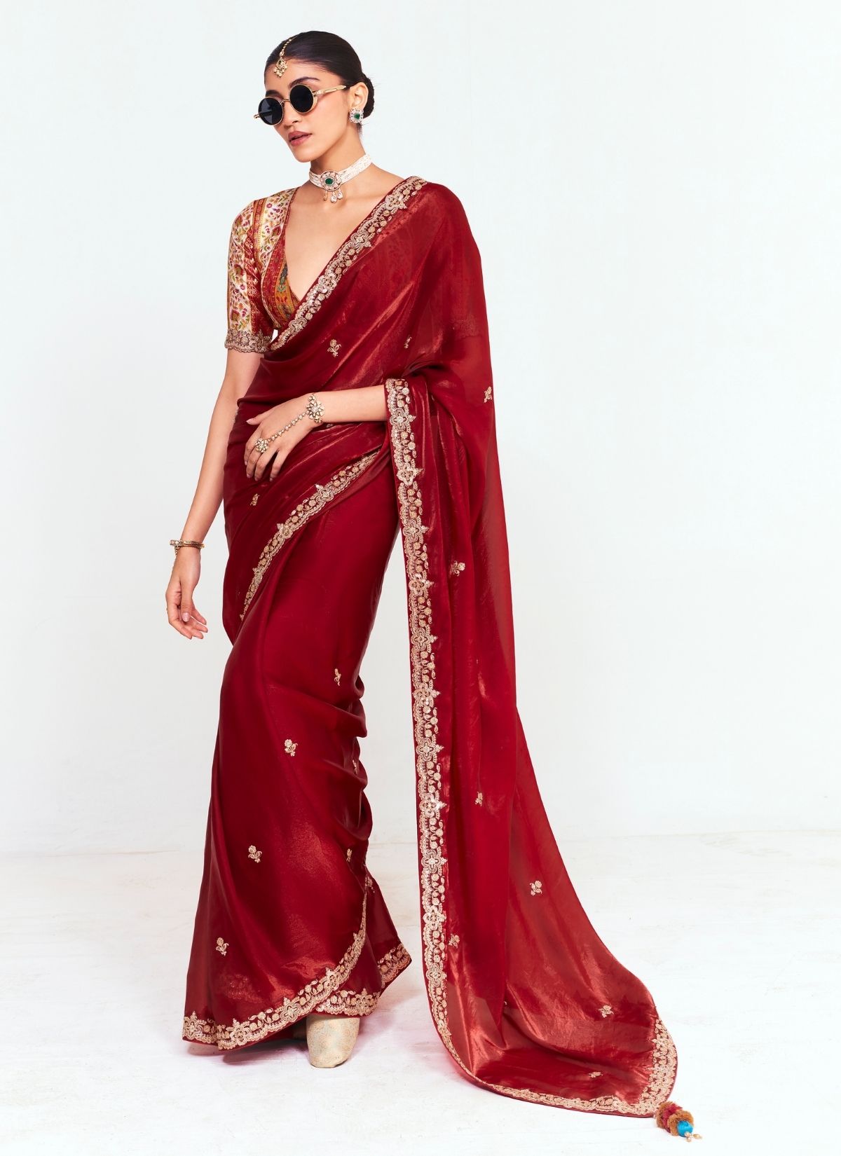 Wine Red Party Fancy Premium Saree With Fine Blouse Piece - TrendOye