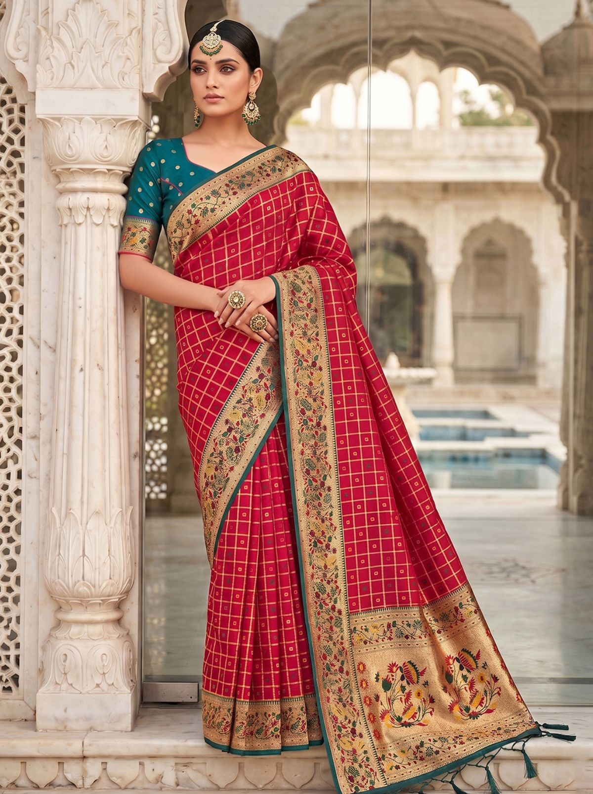 Raspberry Red Premium Banarasi Silk Saree With Tassels Work