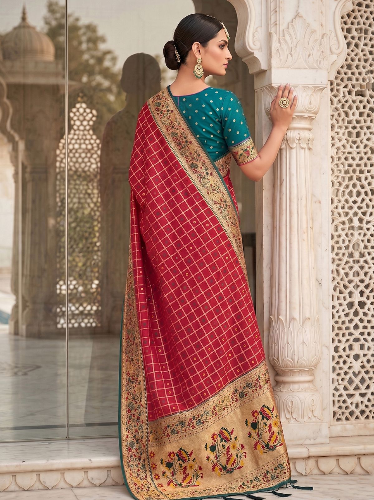 Raspberry Red Premium Banarasi Silk Saree With Tassels Work