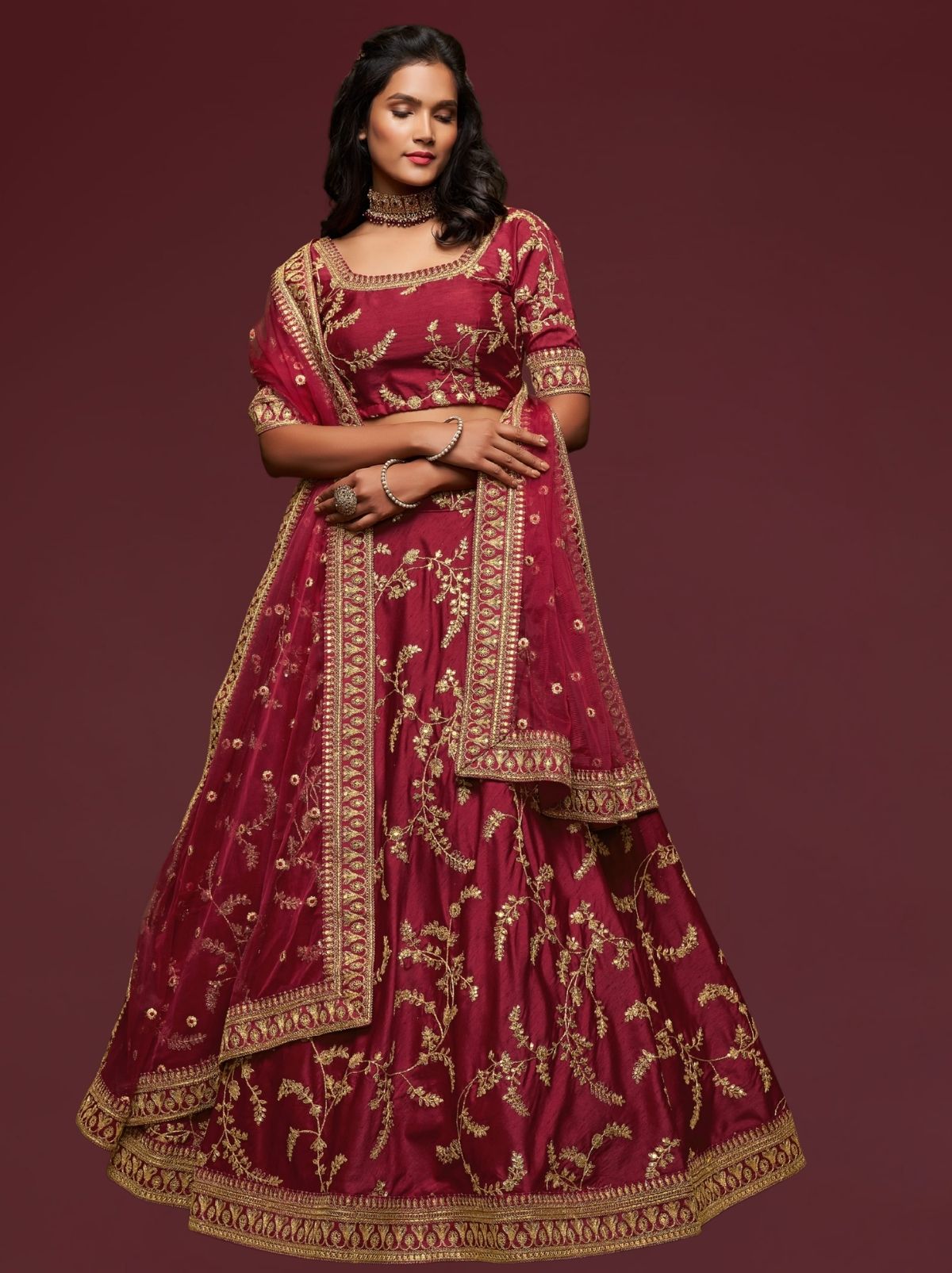 Maroon Red Premium Celebration Lehenga Set With Sequin & Zari Work
