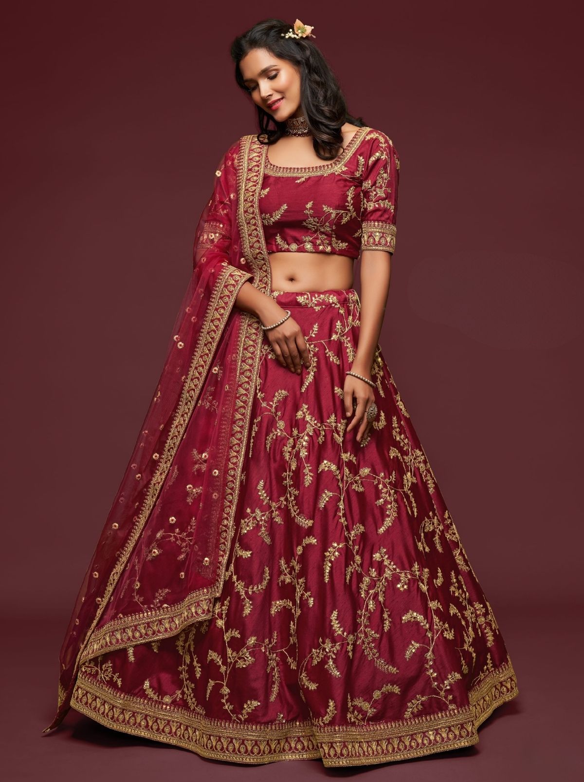 Maroon Red Premium Celebration Lehenga Set With Sequin & Zari Work