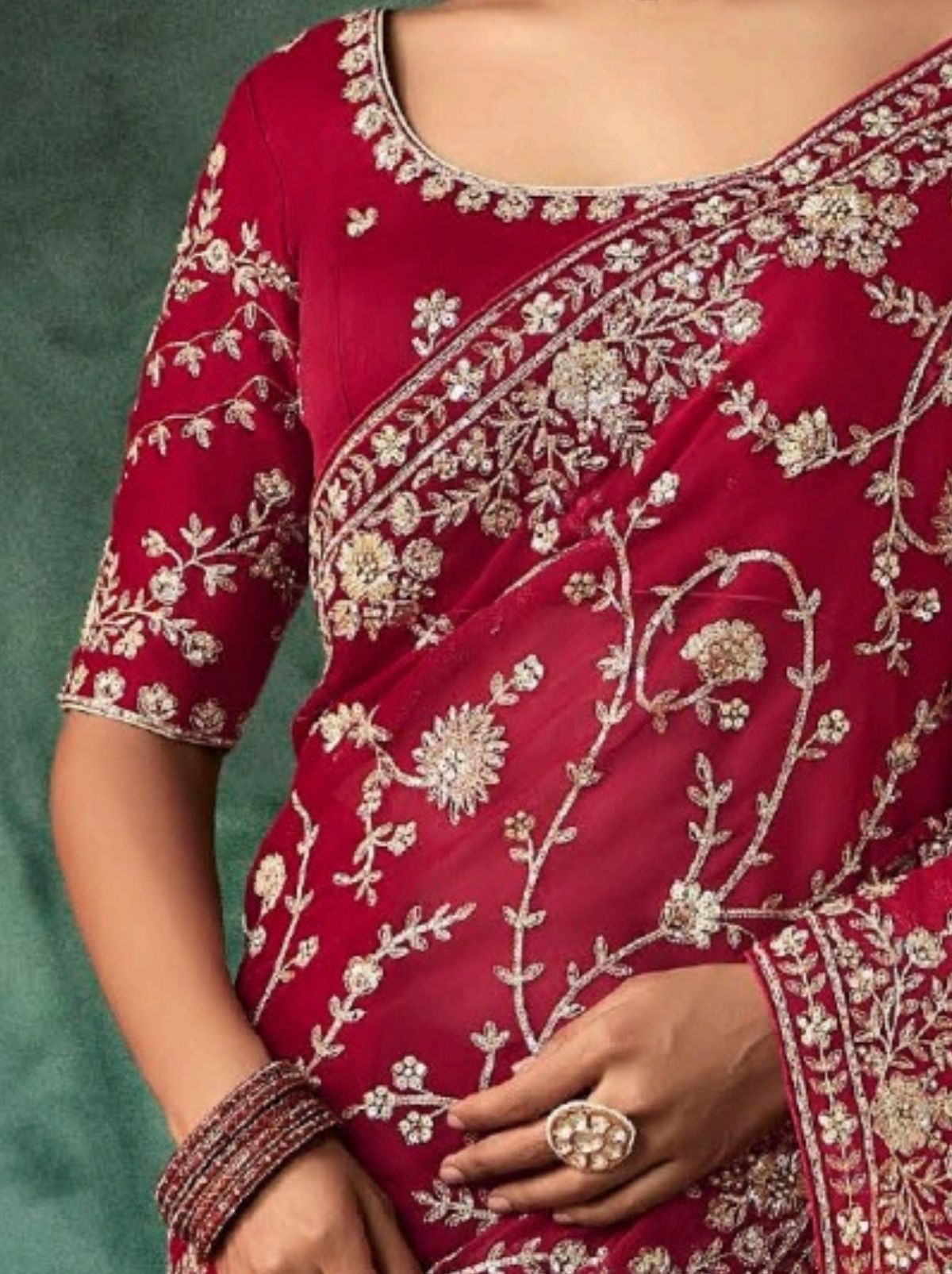 Cherry Red Premium Crepe Silk Saree With Blouse Piece